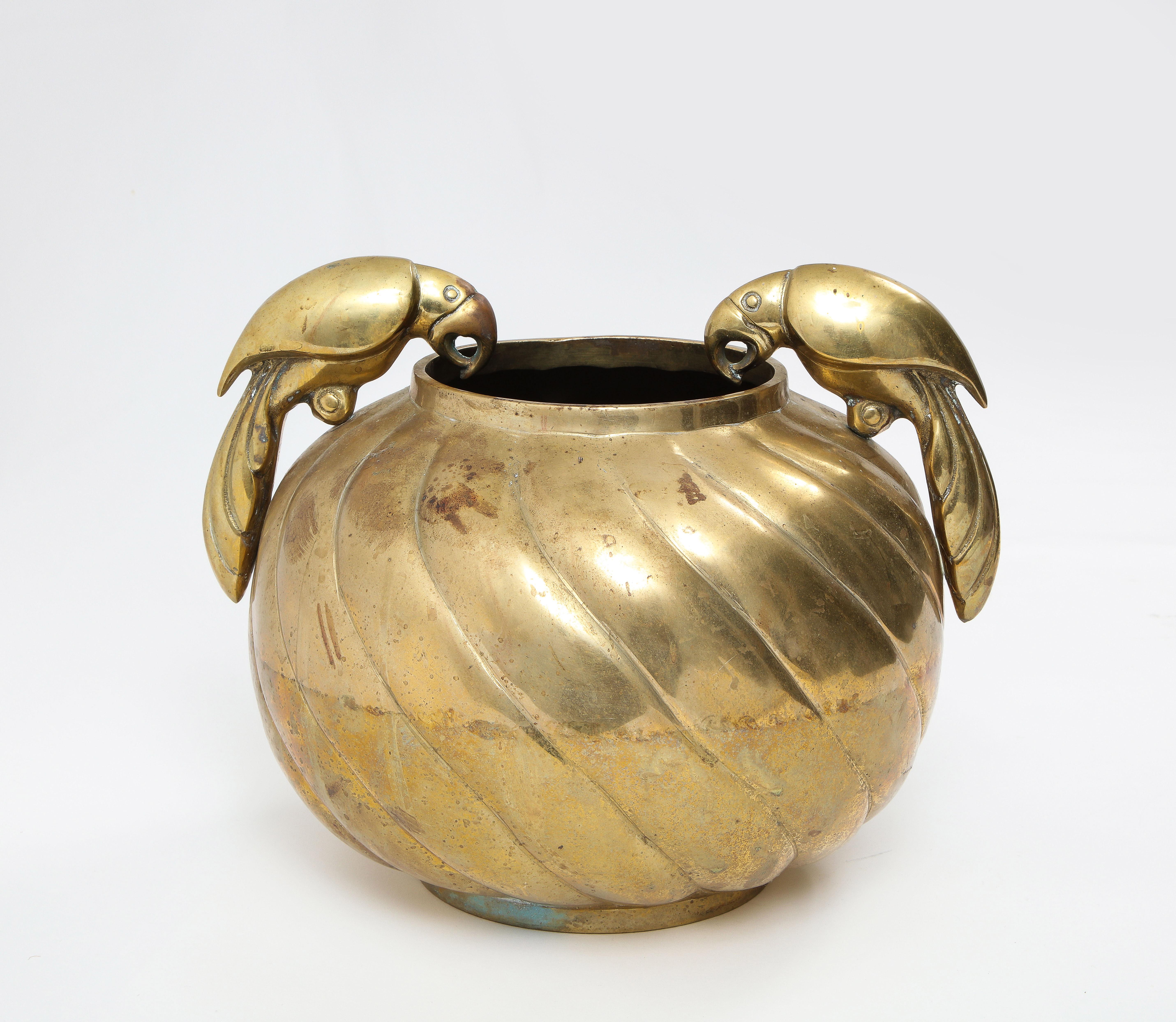 Large Bronze Centerpiece Vessel with Carved Bird Handles, USA 1960's For Sale 2