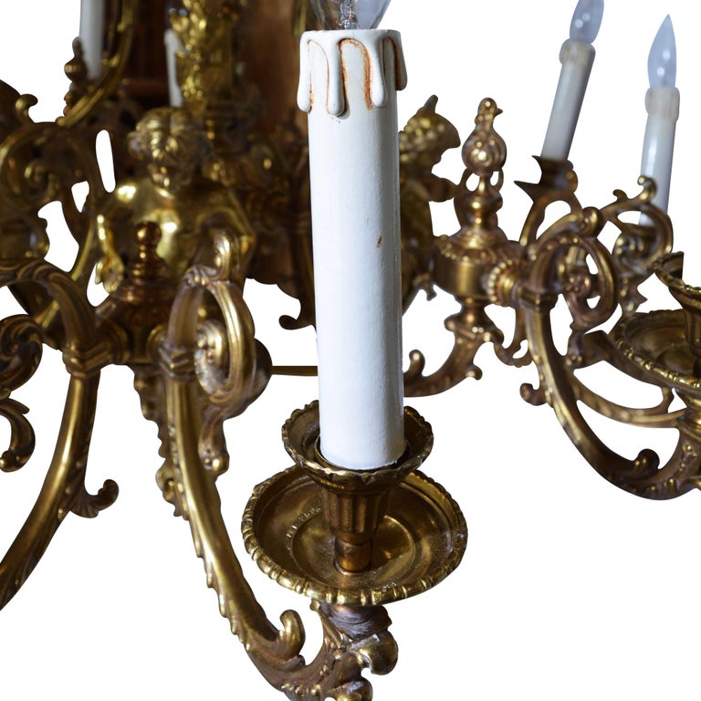 Large Bronze Chandelier Adorned with Cherubs For Sale at 1stDibs