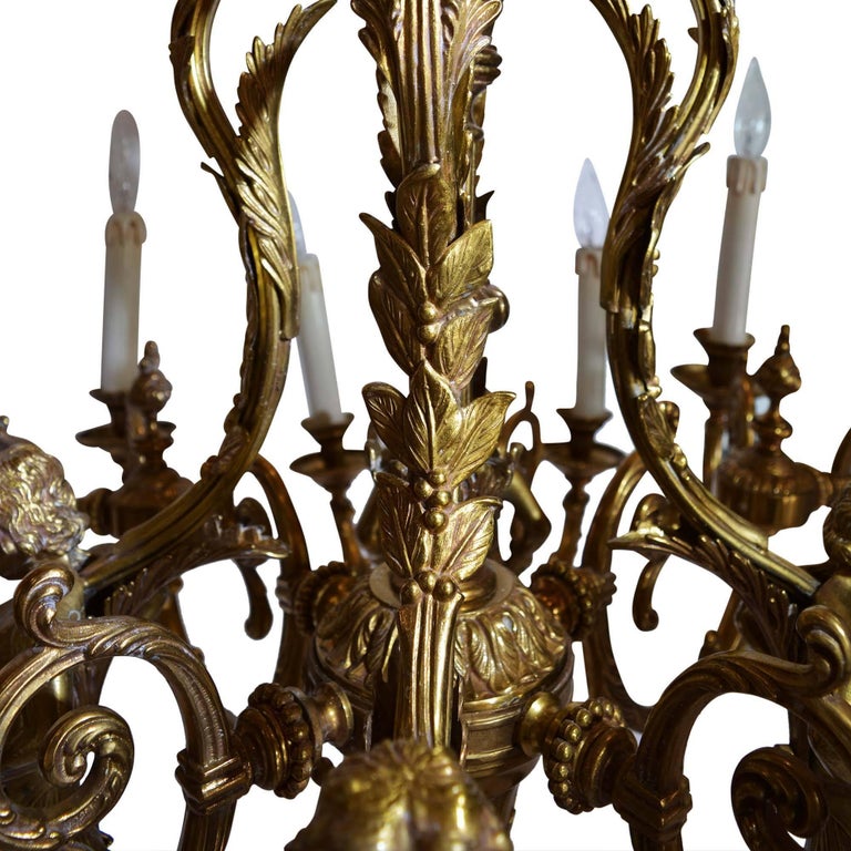 Large Bronze Chandelier Adorned with Cherubs For Sale at 1stDibs