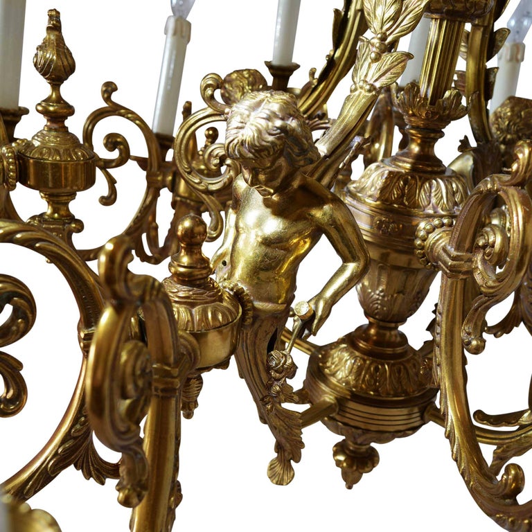 Large Bronze Chandelier Adorned with Cherubs For Sale at 1stDibs