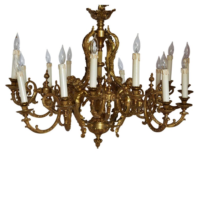 Large Bronze Chandelier Adorned with Cherubs For Sale at 1stDibs
