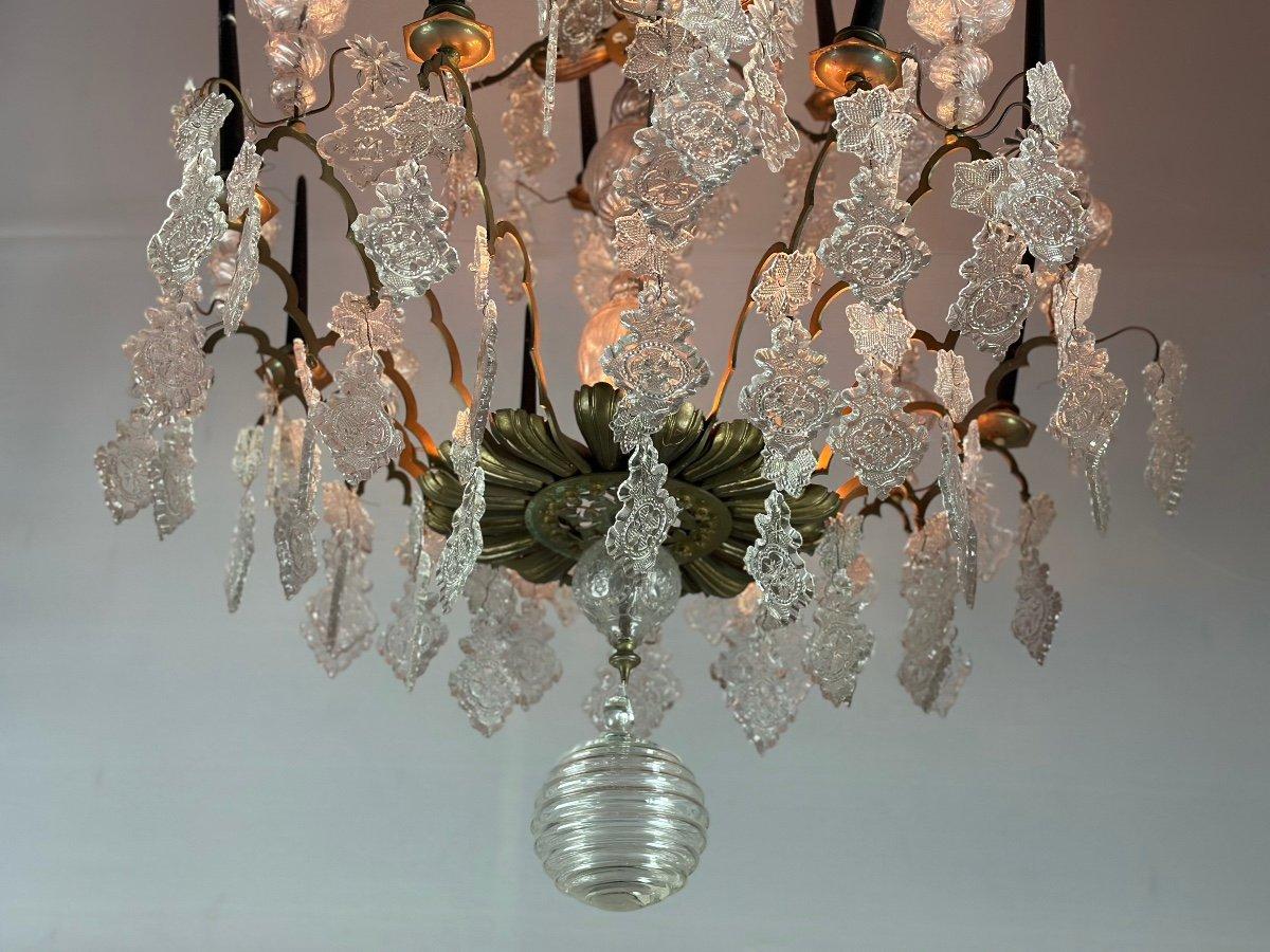 Large Bronze Chandelier Trimmed With Molded Glass Tassels Circa 1800 For Sale 6