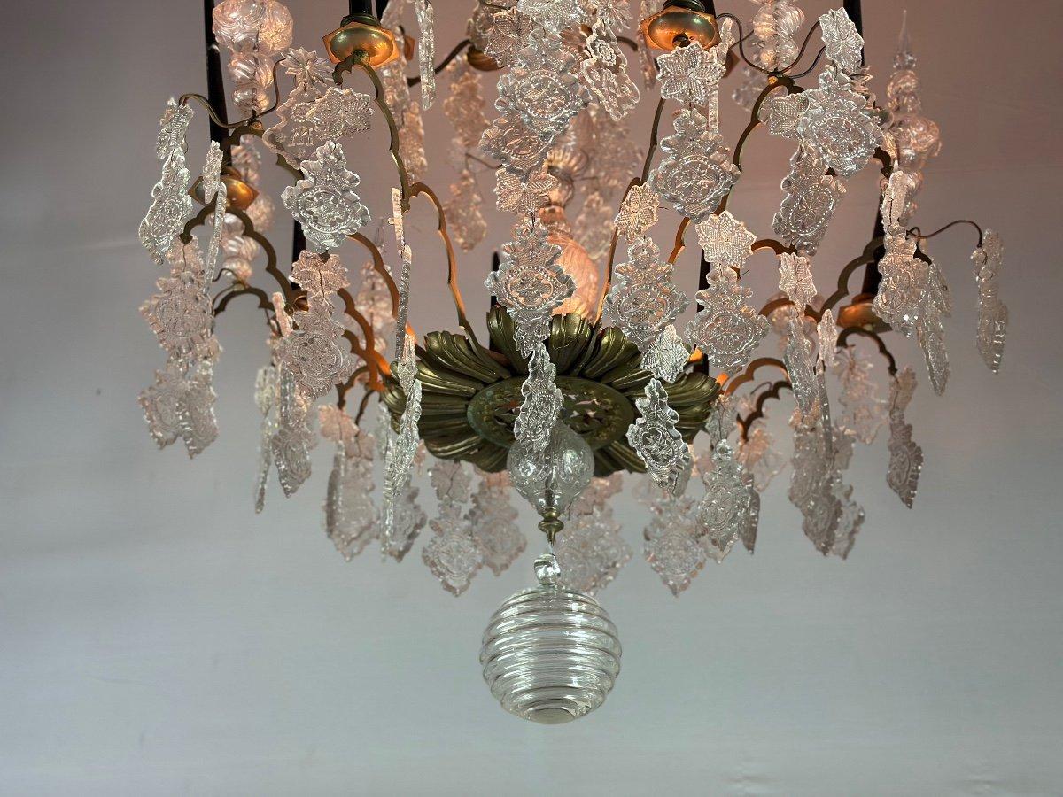 Louis XV Large Bronze Chandelier Trimmed With Molded Glass Tassels Circa 1800 For Sale