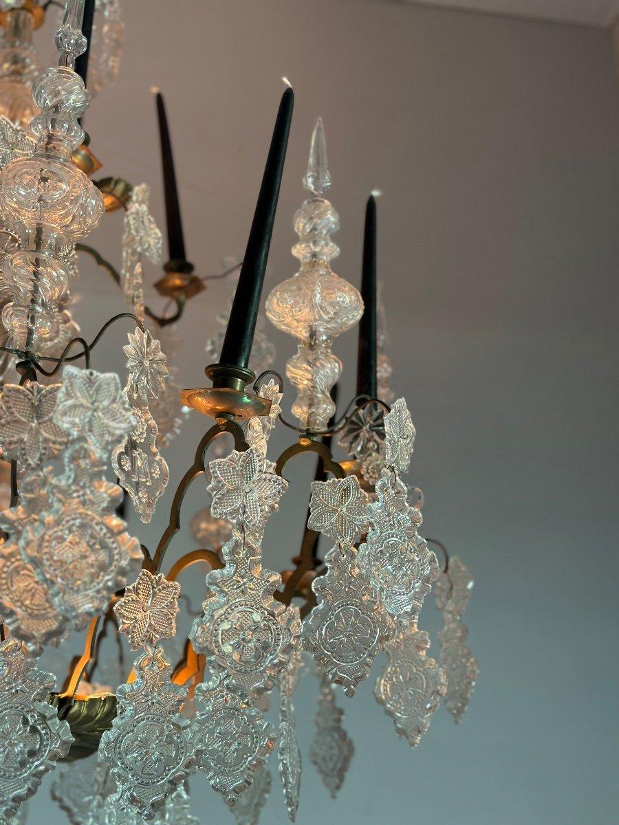 18th Century and Earlier Large Bronze Chandelier Trimmed With Molded Glass Tassels Circa 1800 For Sale