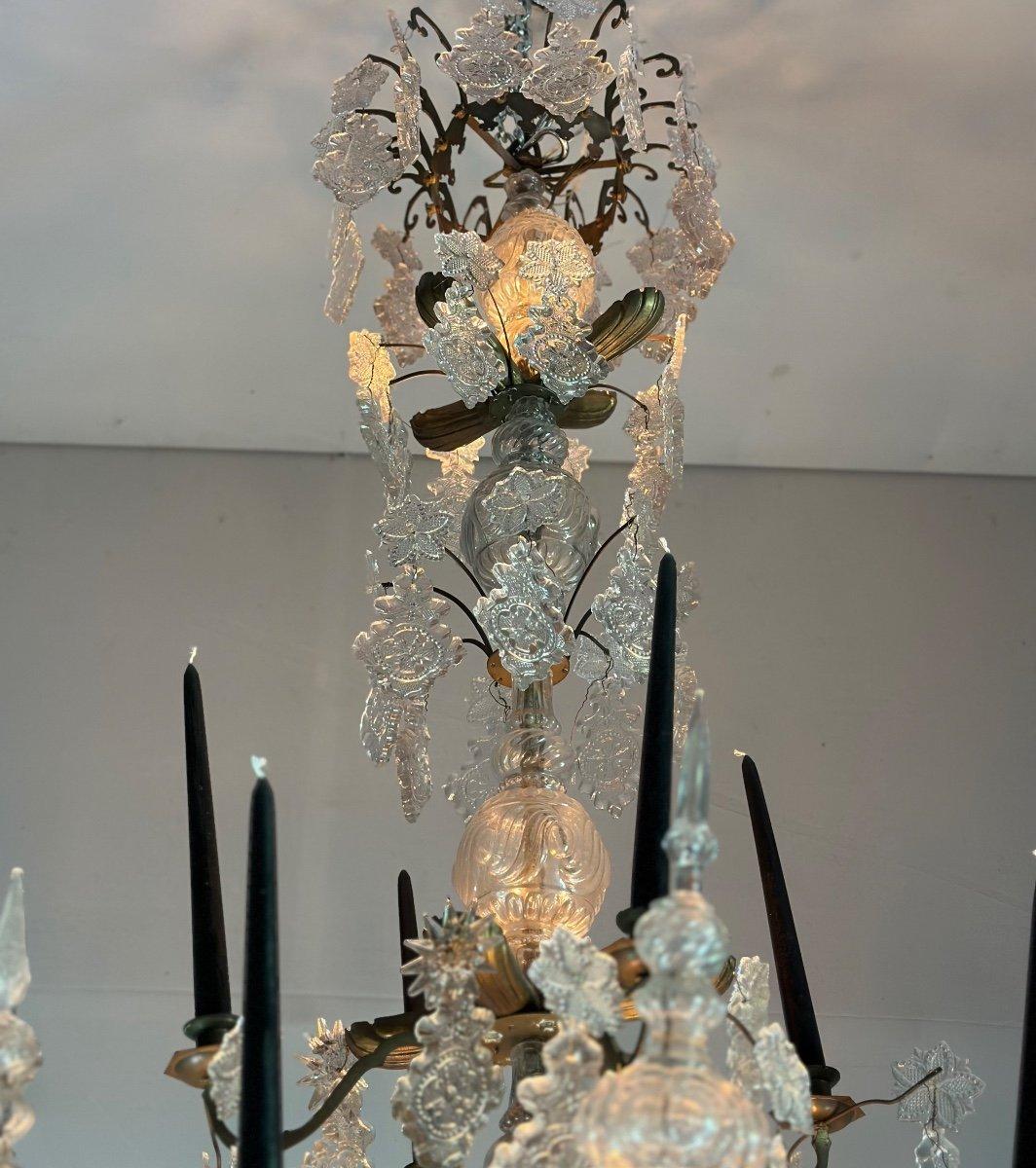 Large Bronze Chandelier Trimmed With Molded Glass Tassels Circa 1800 For Sale 4