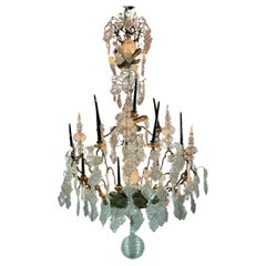 Antique Large Bronze Chandelier Trimmed With Molded Glass Tassels Circa 1800