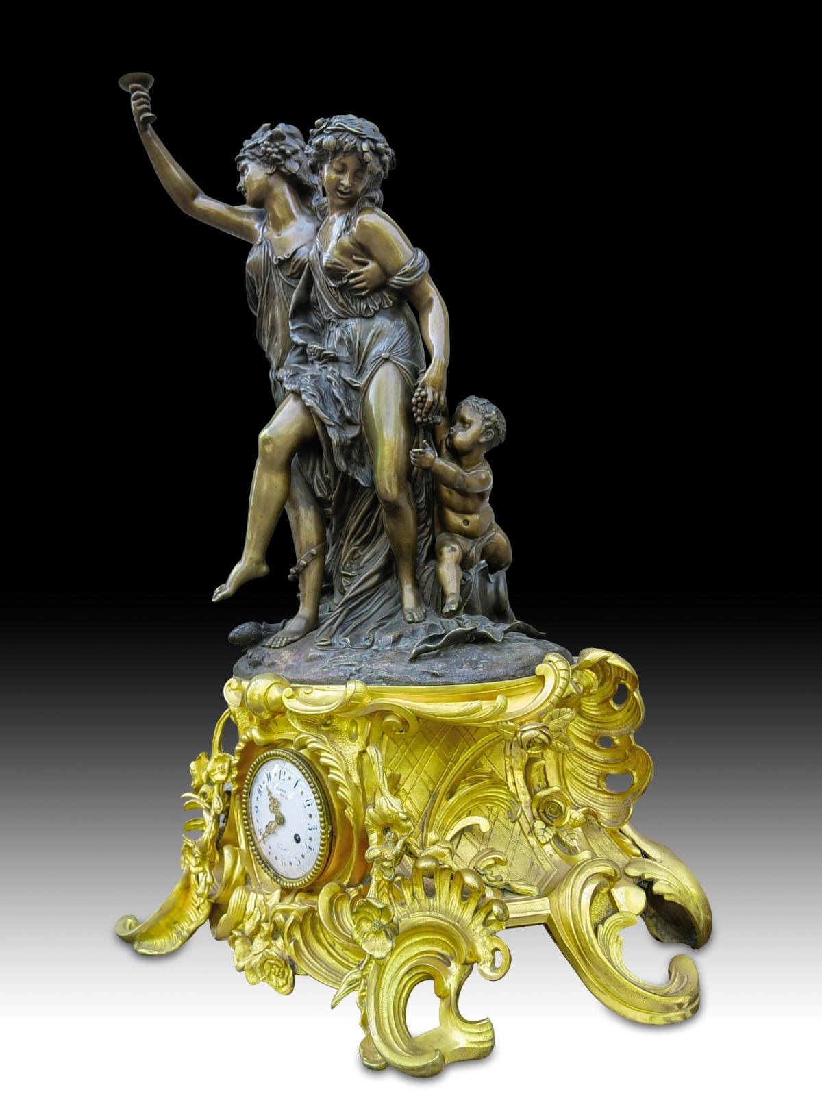 Große Bronzeuhr, signiert Clodion, 19. Jahrhundert (Barock) im Angebot