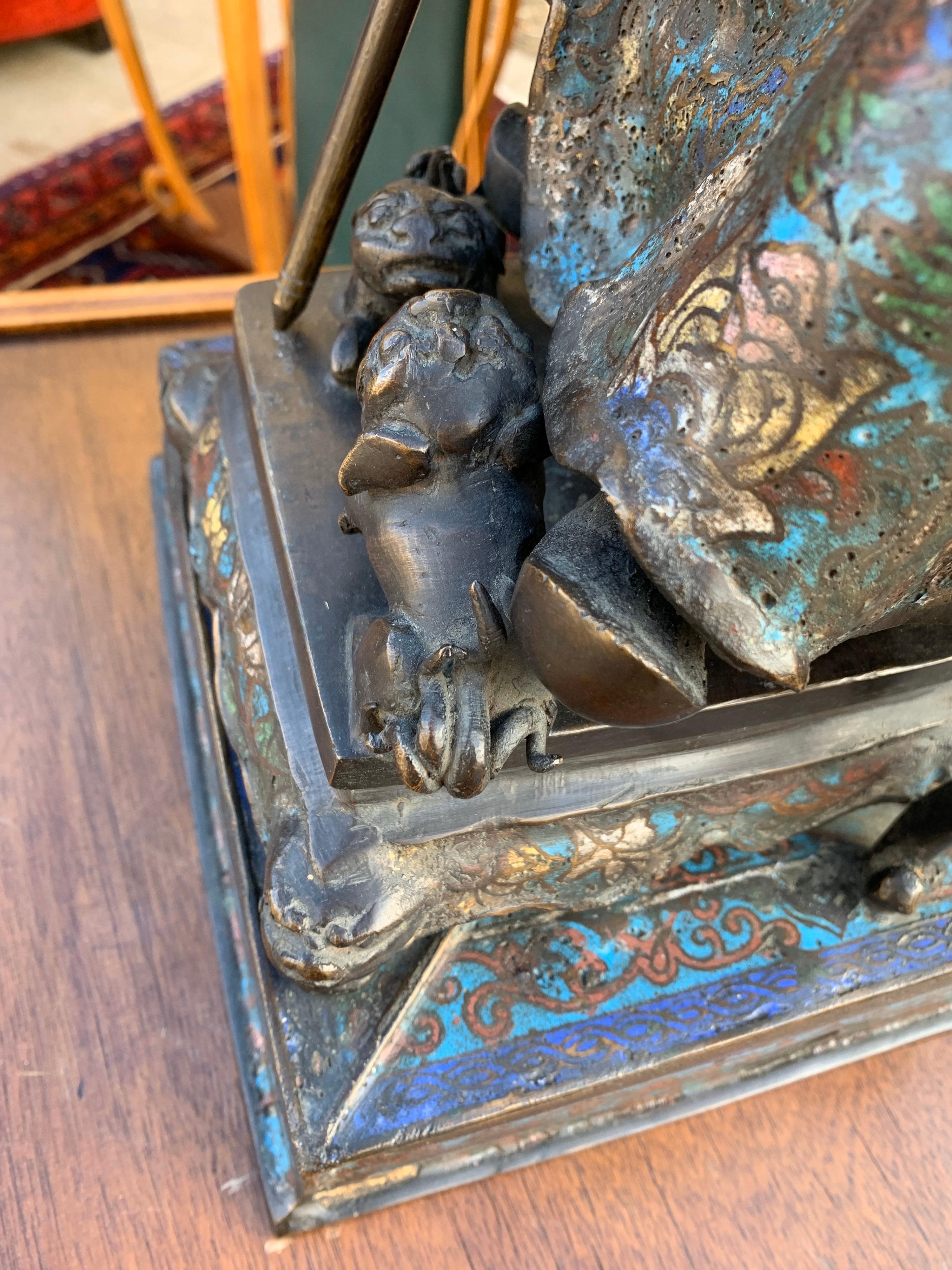 Large Bronze Cloisonné Chinese Seated Emperor In Good Condition In Sofia, BG