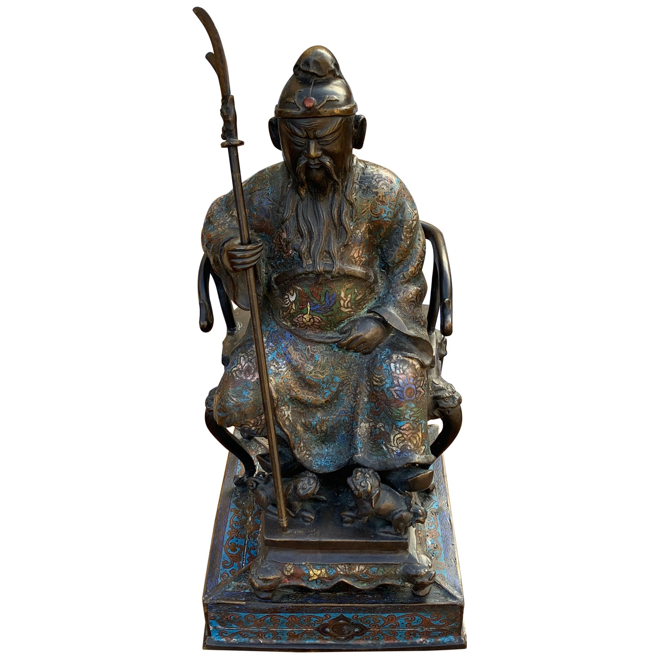 Large Bronze Cloisonné Chinese Seated Emperor