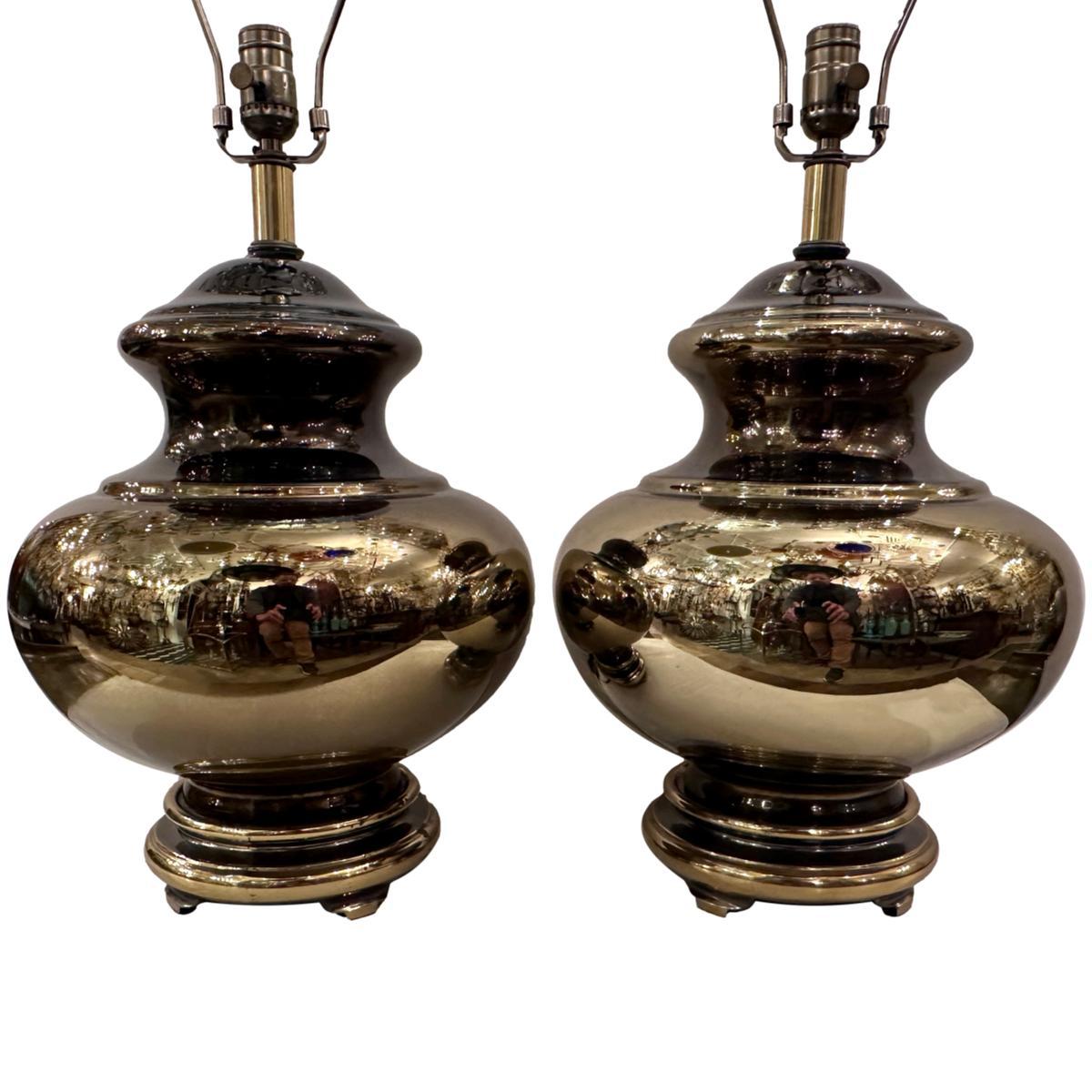 Lámparas grandes de cristal color bronce Francés en venta