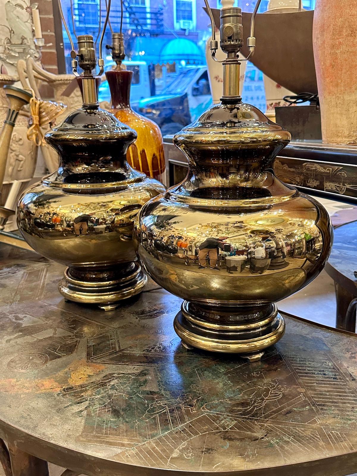 Lámparas grandes de cristal color bronce en Bueno estado para la venta en New York, NY