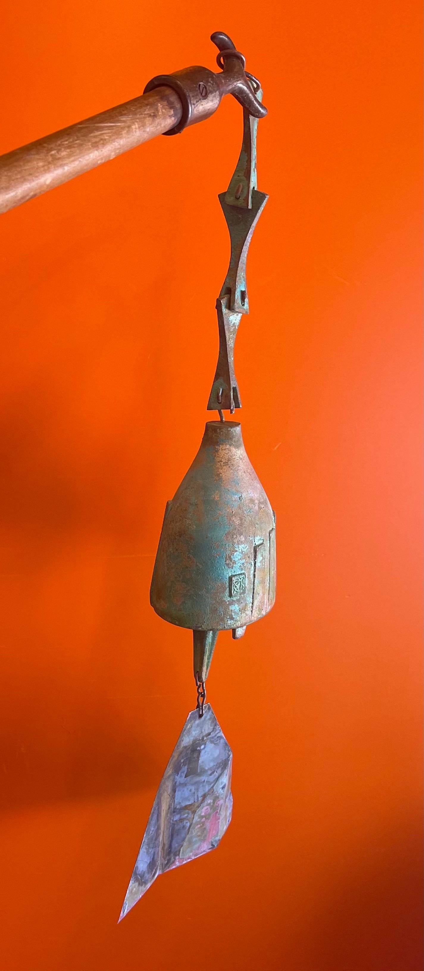 Mid-Century Modern Large Bronze Cosanti Wind Bell with Hanging Bracket by Paolo Soleri