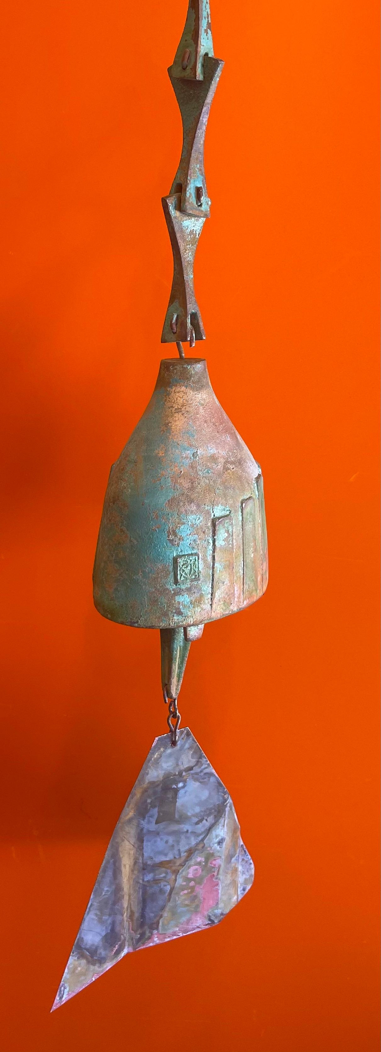 American Large Bronze Cosanti Wind Bell with Hanging Bracket by Paolo Soleri