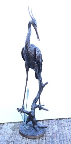 Large Bronze Crane Fountain Garden Bird Sculpture