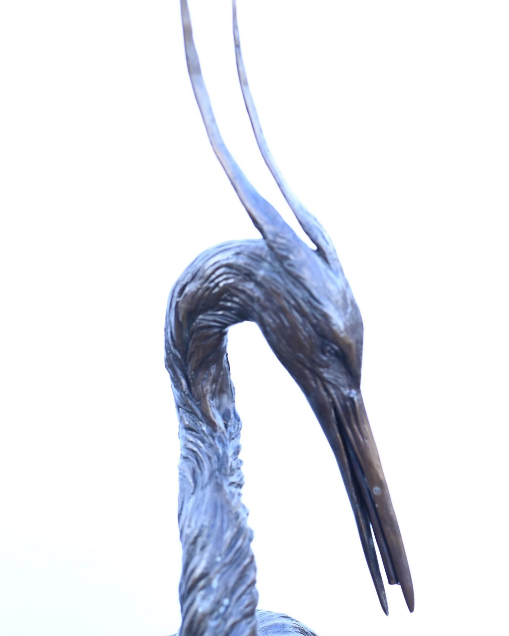 Large Bronze Crane Fountain Garden Bird Sculpture In Good Condition For Sale In Potters Bar, GB