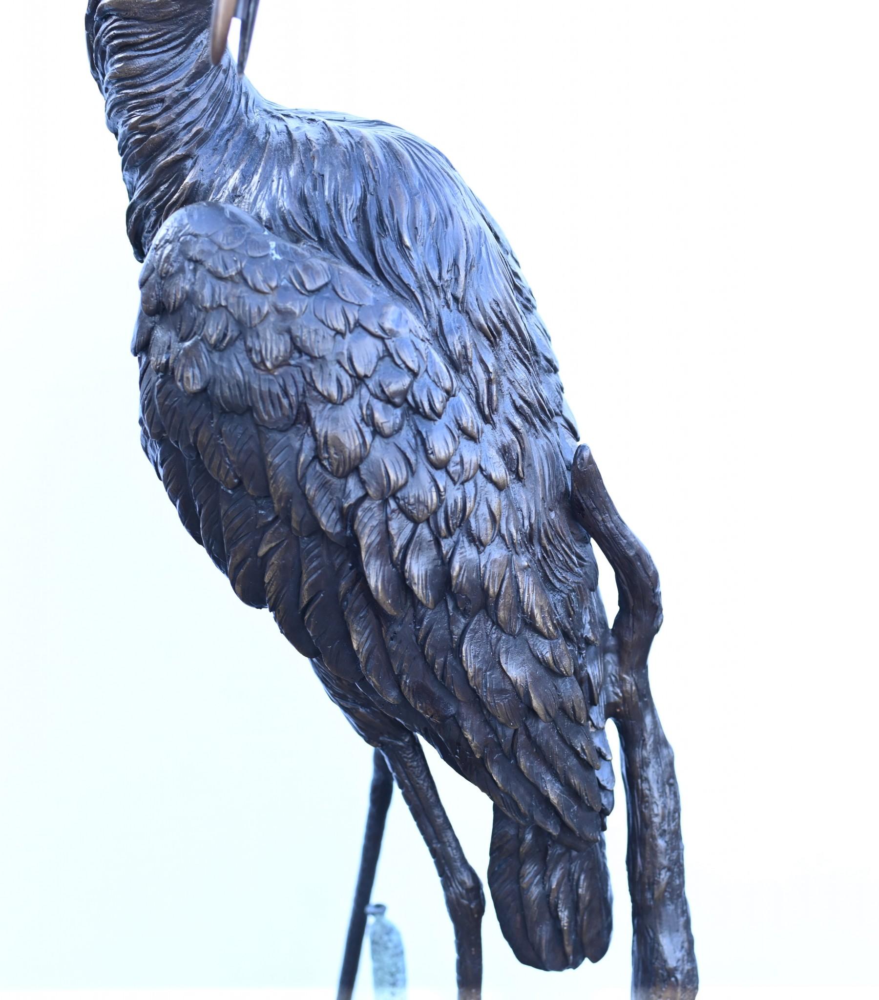 Large Bronze Crane Fountain Garden Bird Sculpture 1