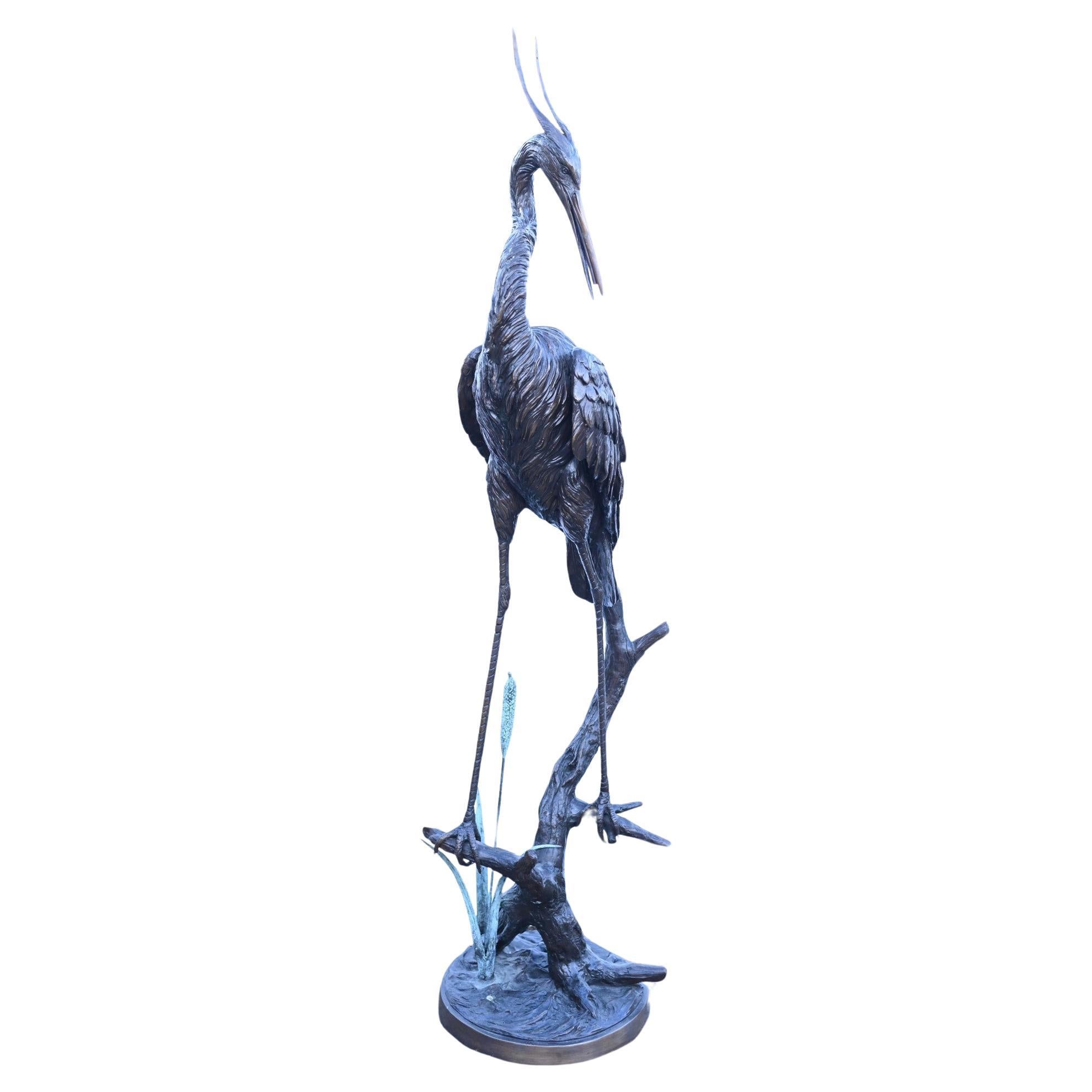 Große Crane-Brunnen-Garten-Vogel-Skulptur aus Bronze