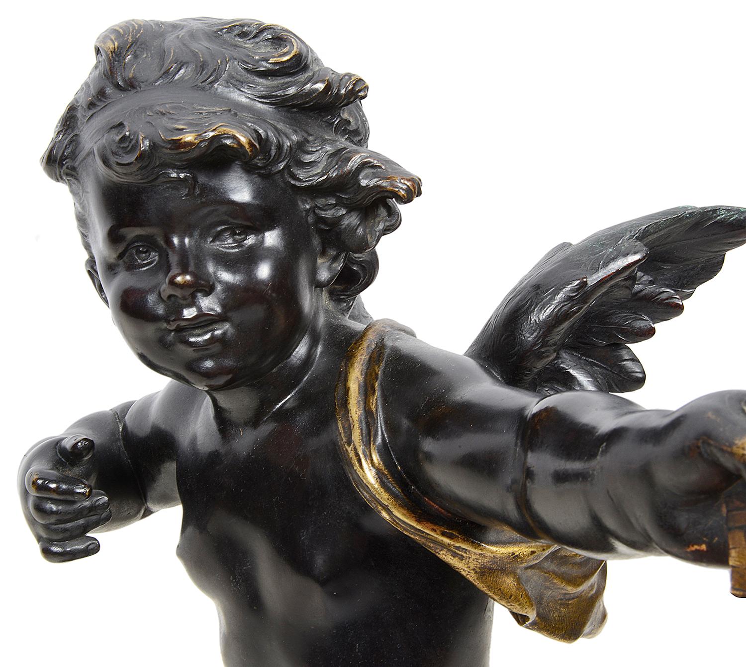 Large Bronze Cupid by Aug. Moreau, 19th Century In Good Condition For Sale In Brighton, Sussex