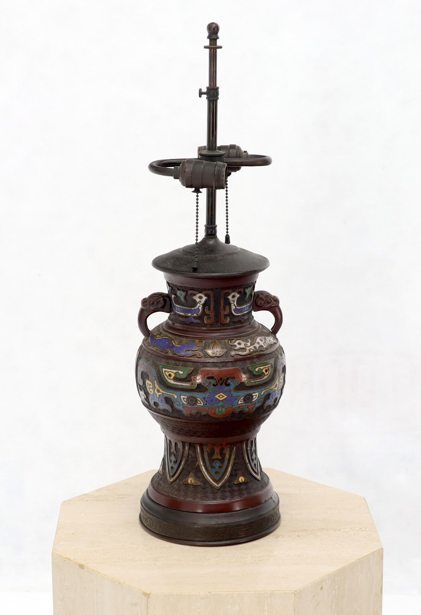 Large Asian enamel decorated bronze table lamp.