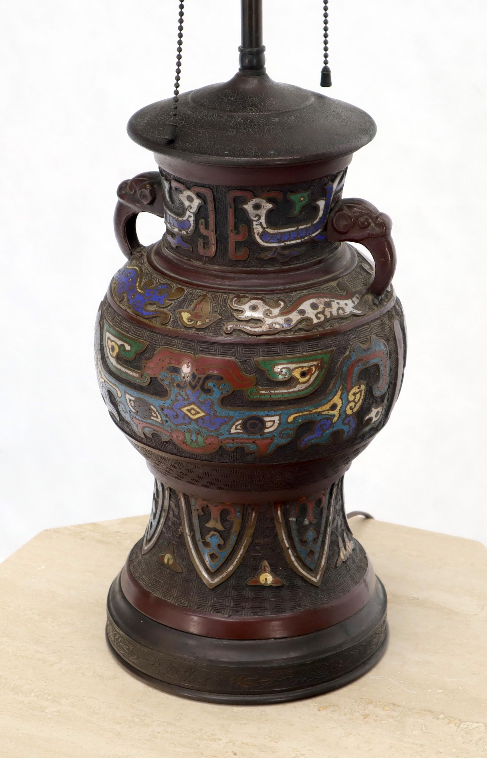20th Century Large Bronze Enamel Decorated Oriental Table Lamp For Sale