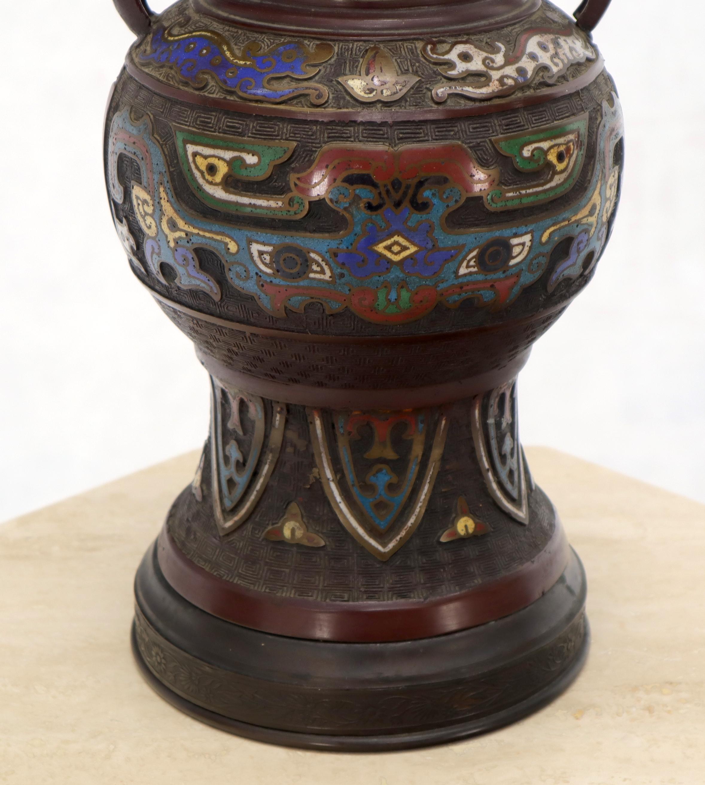Large Bronze Enamel Decorated Oriental Table Lamp For Sale 1