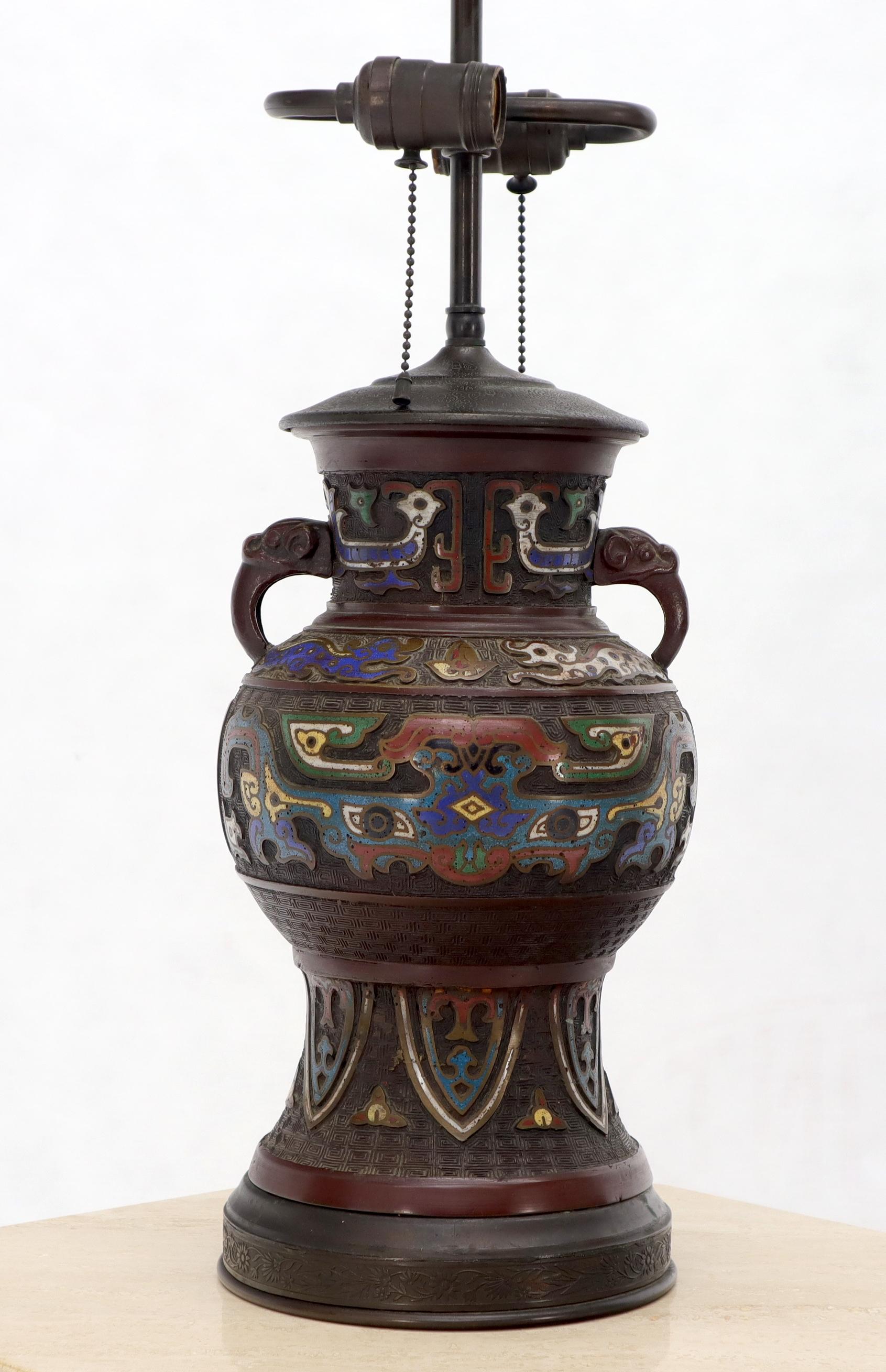 Large Bronze Enamel Decorated Oriental Table Lamp For Sale 2