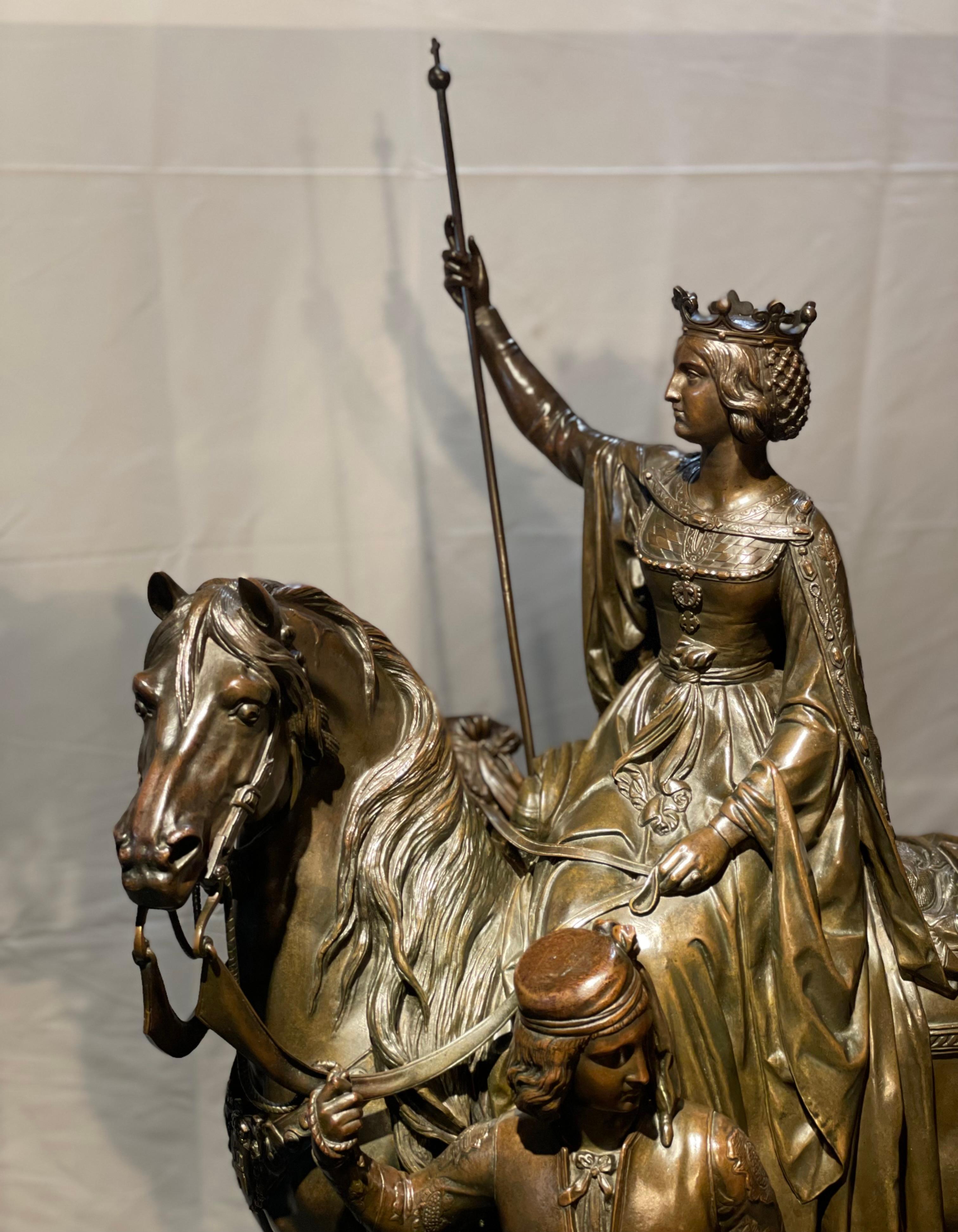 Large bronze equestrian group of Queen Elisabeth In Excellent Condition For Sale In Saint-Ouen, FR