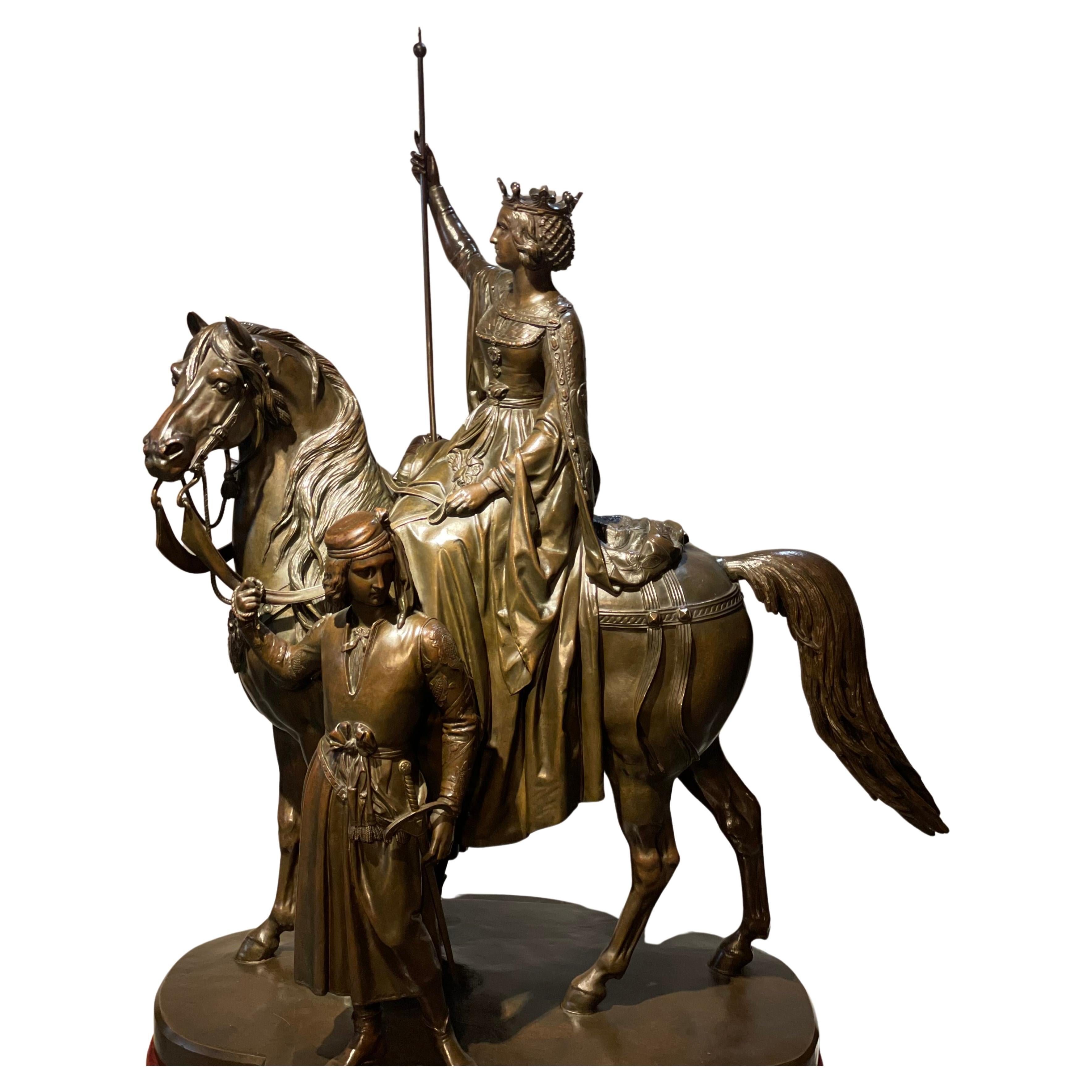 Large bronze equestrian group of Queen Elisabeth For Sale