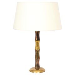 Large Bronze Faux Bamboo Table Lamp, France 1960's