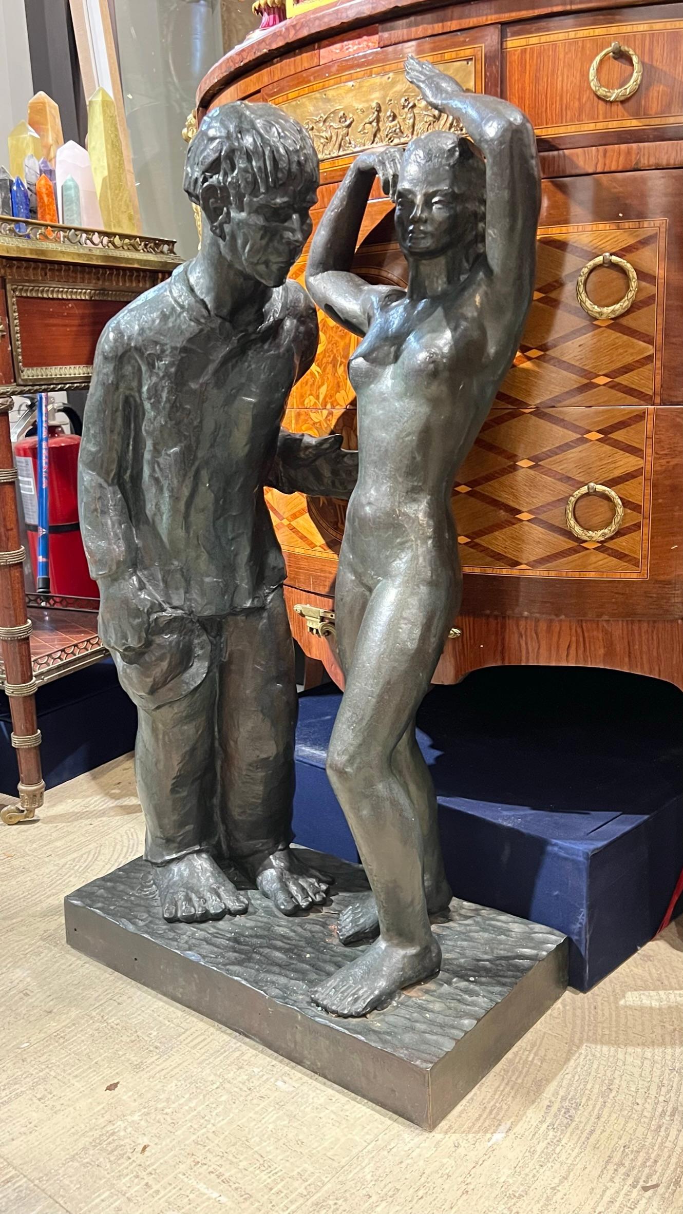 Große Bronze  Figurative Skulptur von Firmin Vandewoude (1907-1994) (Moderne der Mitte des Jahrhunderts) im Angebot