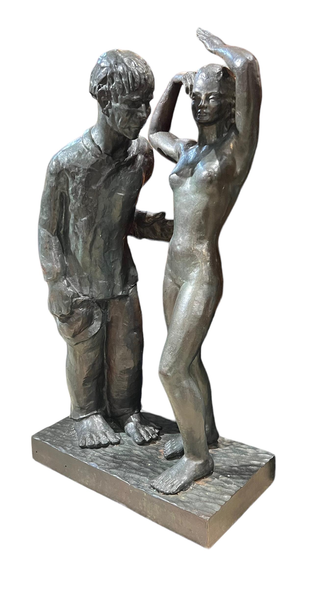 Große Bronze  Figurative Skulptur von Firmin Vandewoude (1907-1994) im Angebot 1