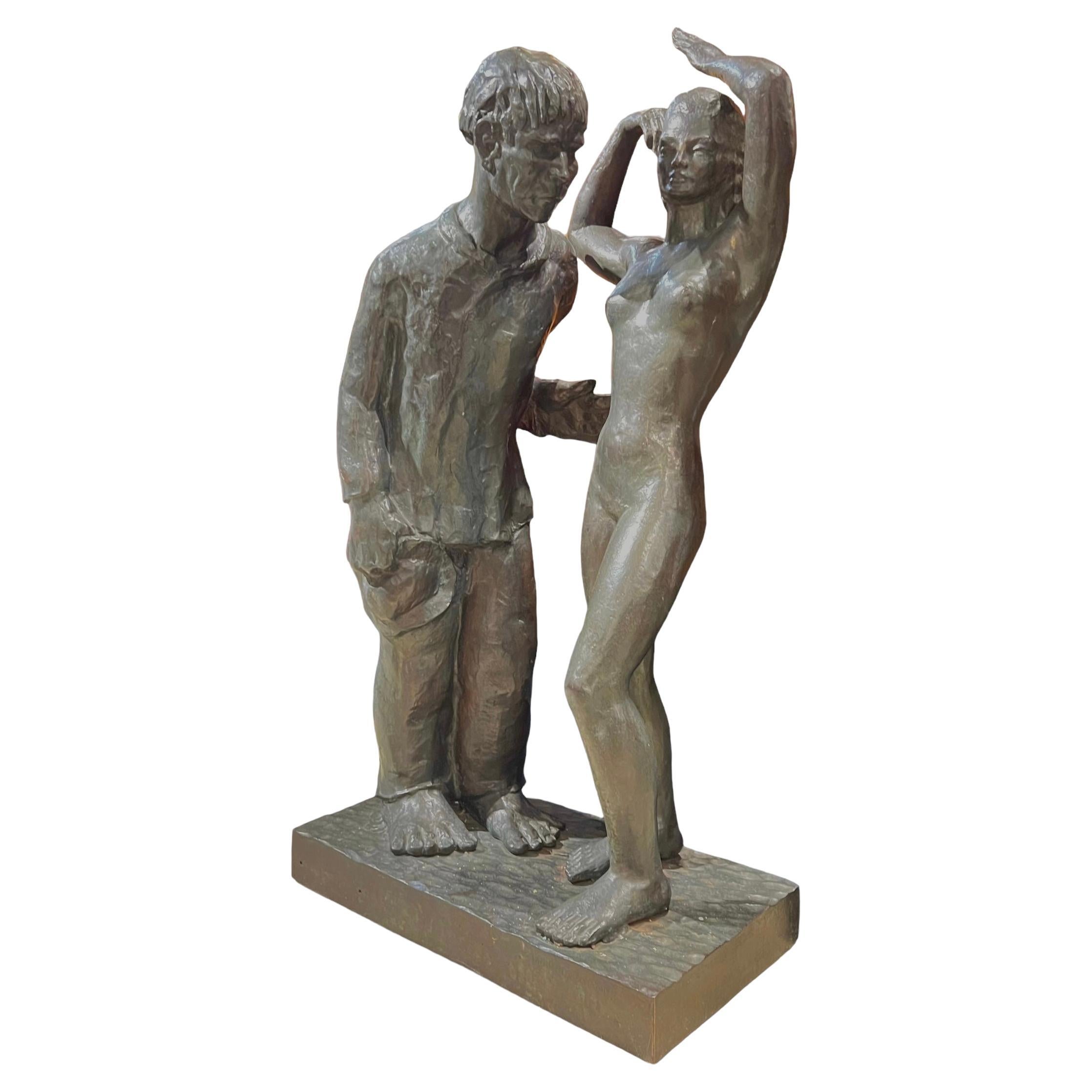 Große Bronze  Figurative Skulptur von Firmin Vandewoude (1907-1994) im Angebot