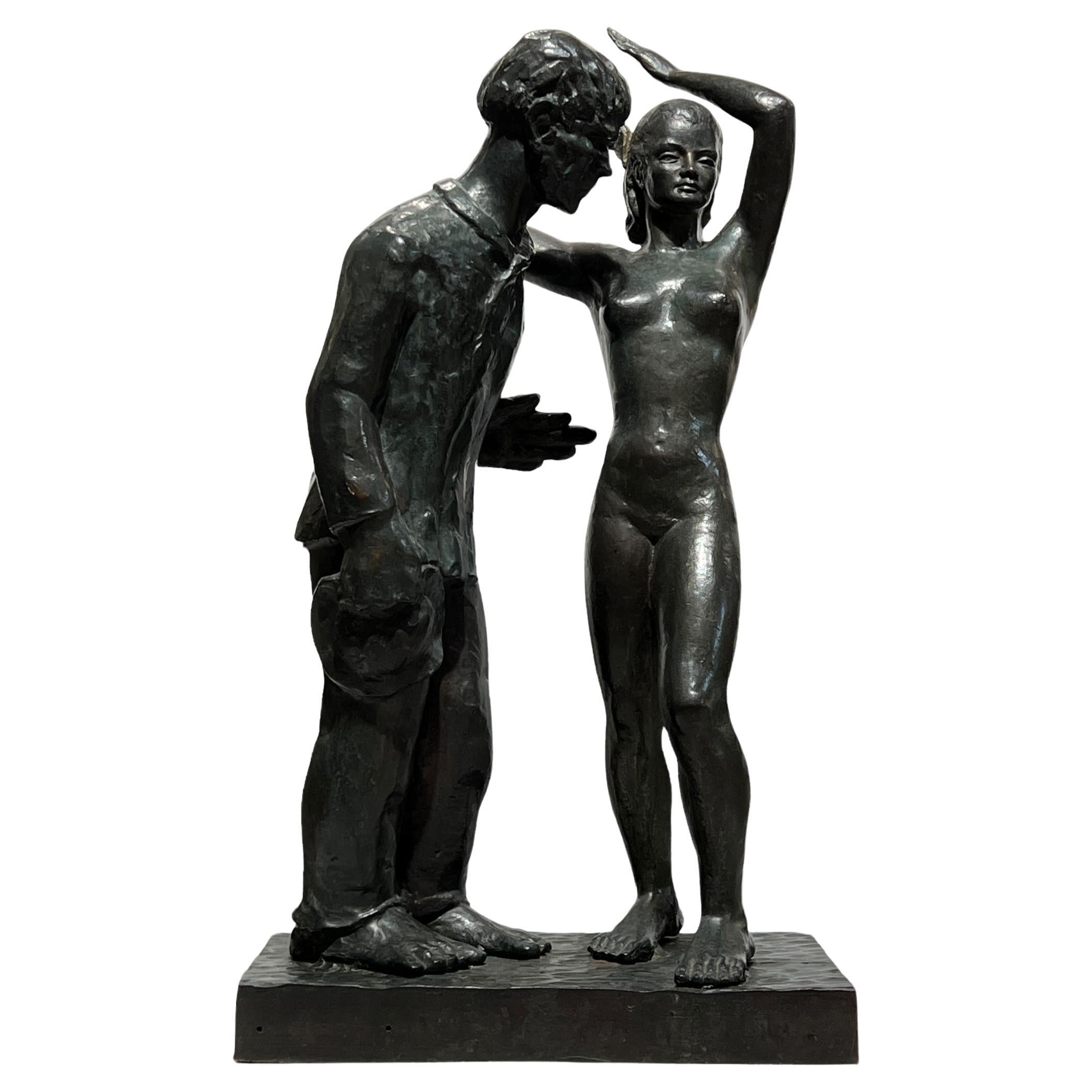 Große Bronze  Figurative Skulptur von Firmin Vandewoude (1907-1994) im Angebot