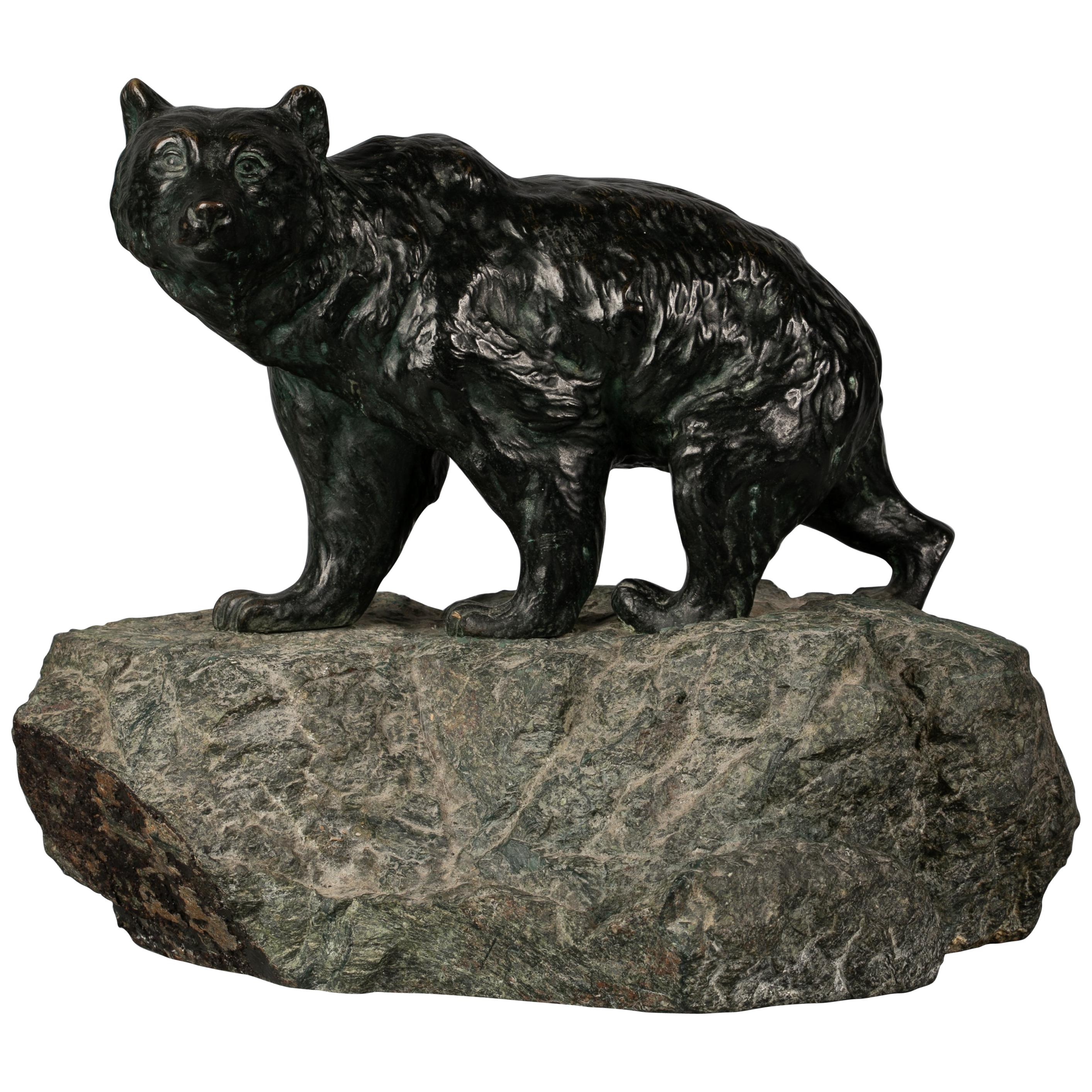 Large Bronze Figure of a Striding Bear, Early 20th Century