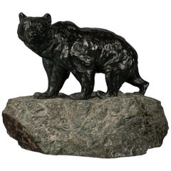 Antique Large Bronze Figure of a Striding Bear, Early 20th Century