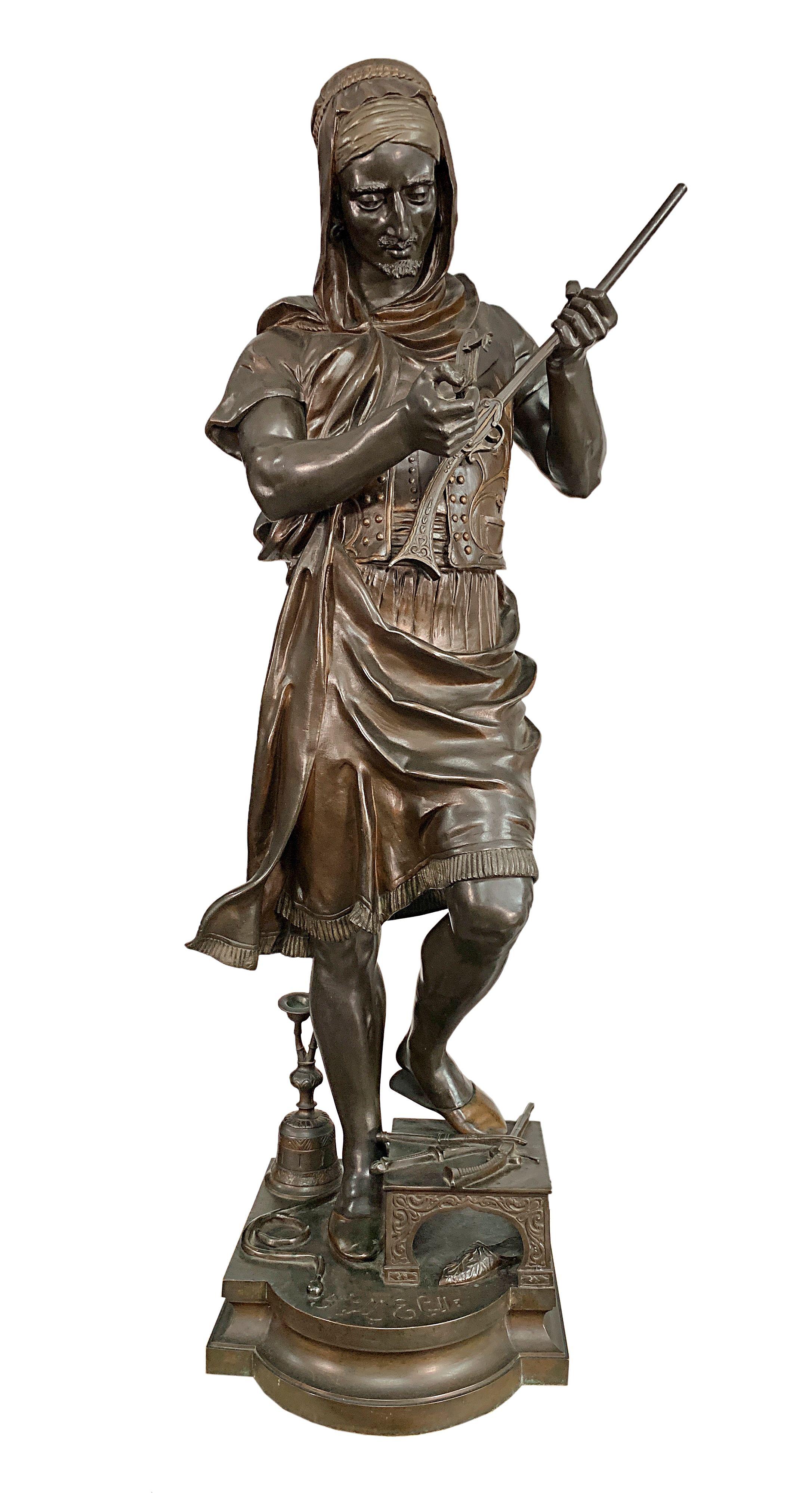 Large Orientalist Bronze Figure of a Turkish Arms Merchant by G. Gueyton For Sale 2