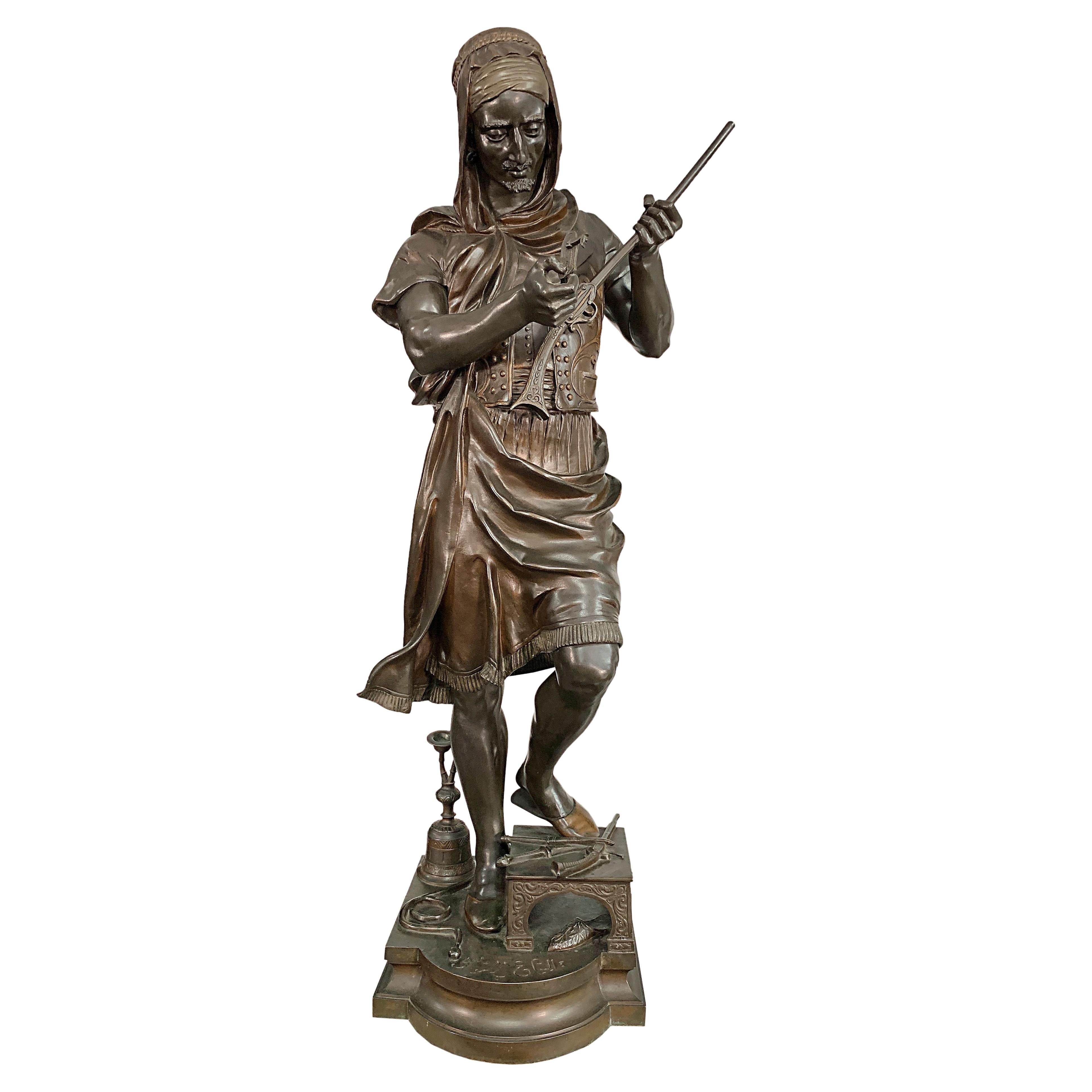 Large Orientalist Bronze Figure of a Turkish Arms Merchant by G. Gueyton