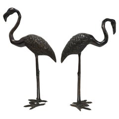Large Bronze Flamingo Bird Sculptures by Hattakitkosol Somchai, Stamped