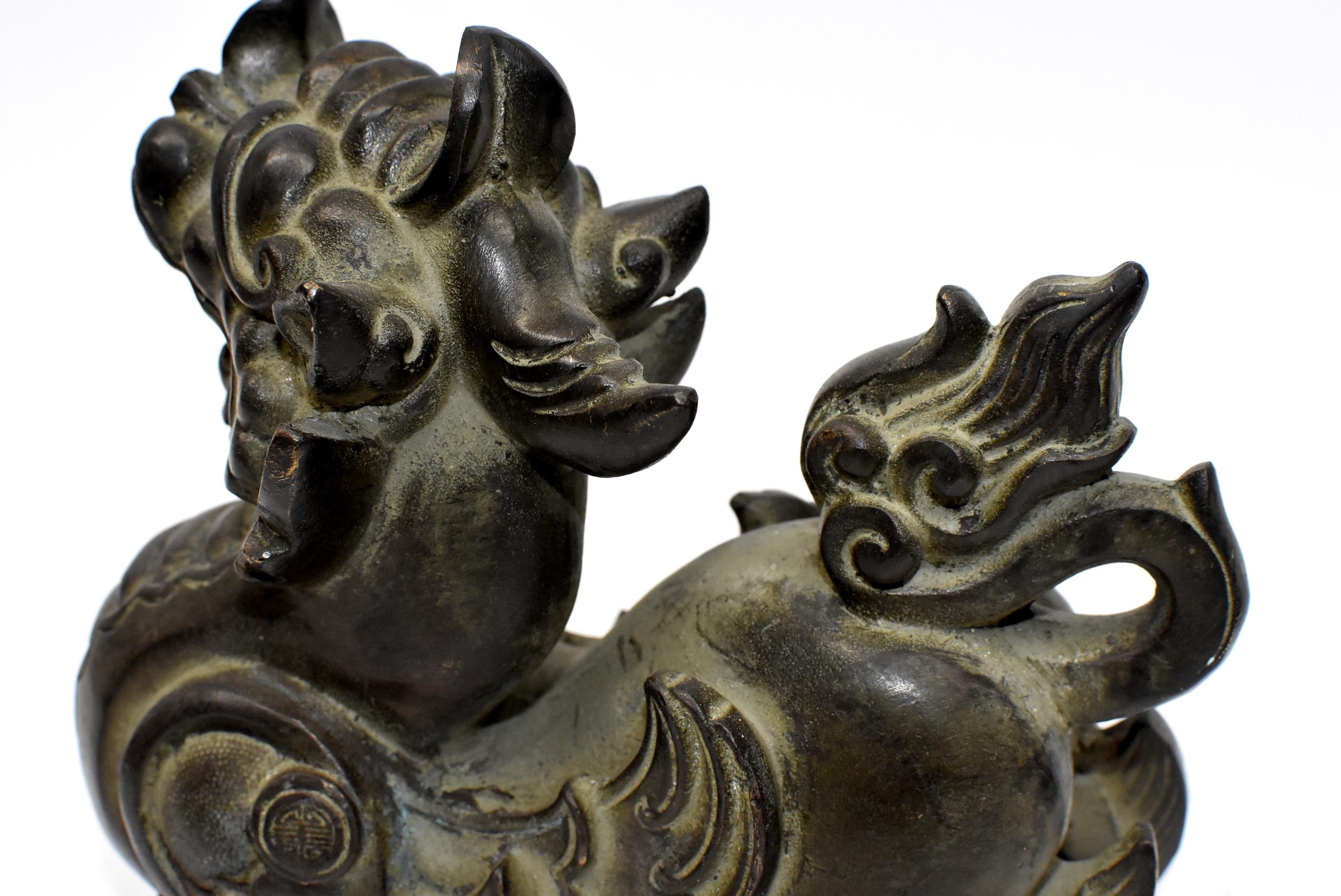 Large Bronze Foo Dog Lions Doorstops, Paperweights 10