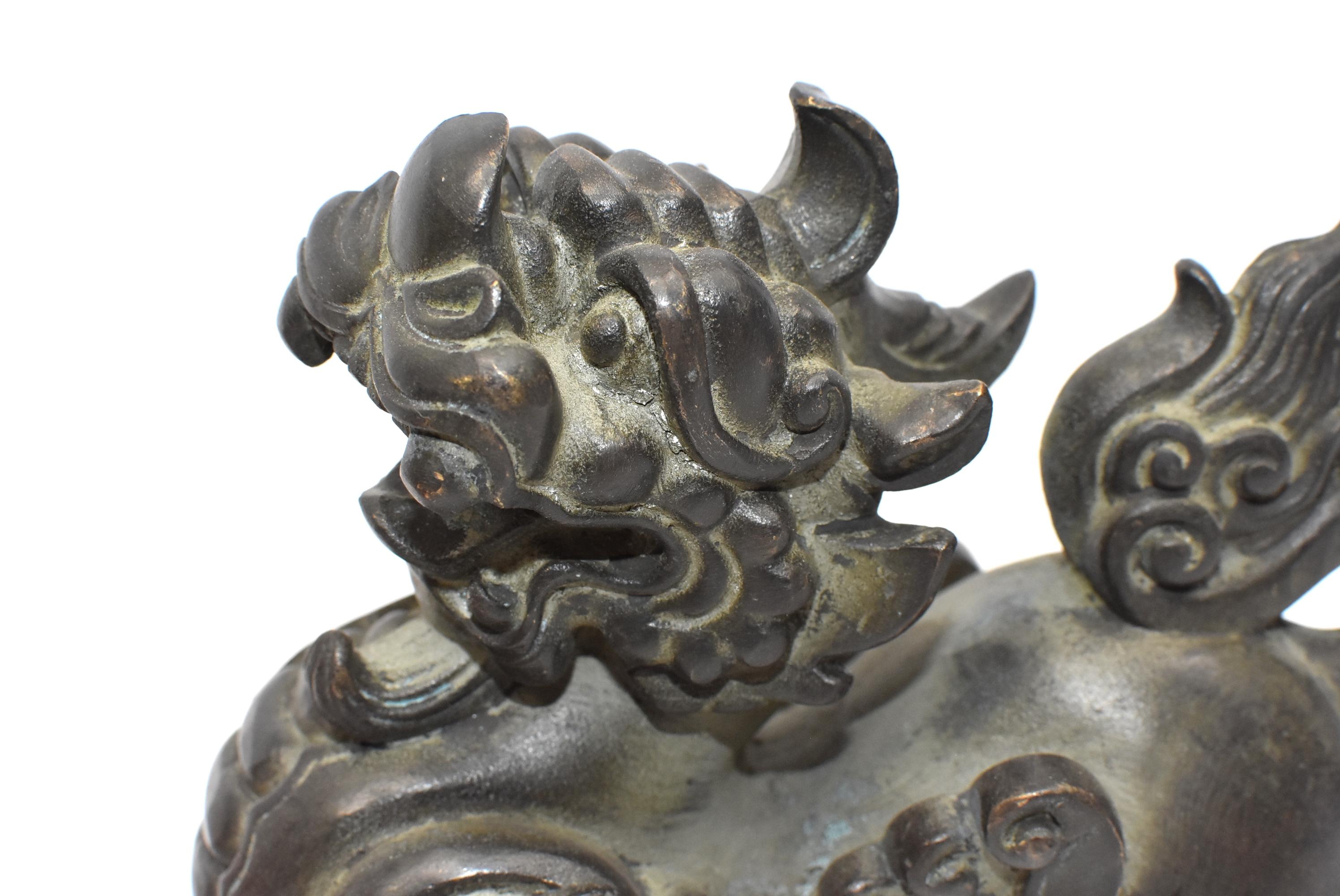 Chinese Large Bronze Foo Dog Lions Doorstops, Paperweights