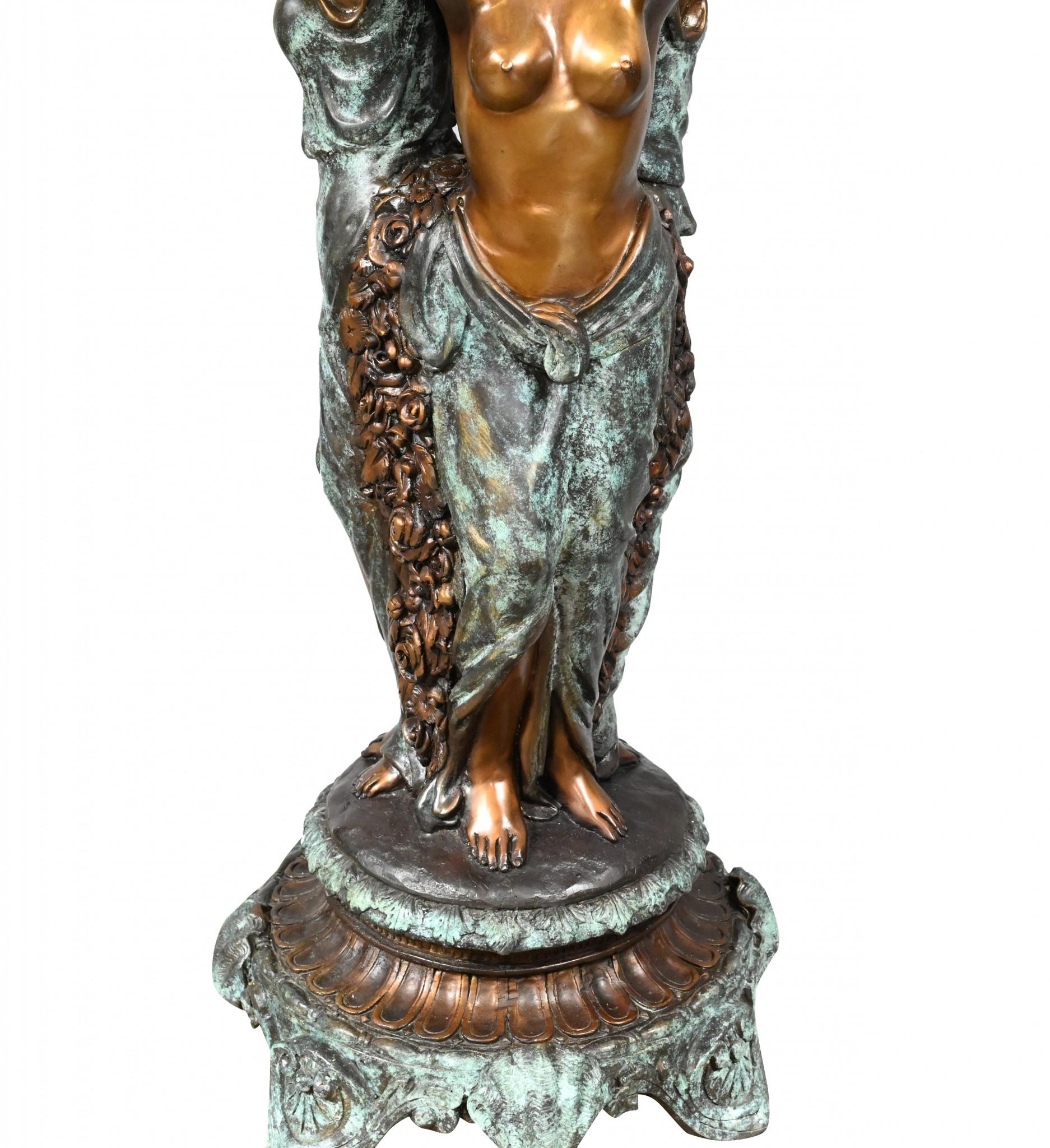 Großer Bronzebrunnen mit Jungfrauen, klassisches französisches Garten-Wasserelement 6