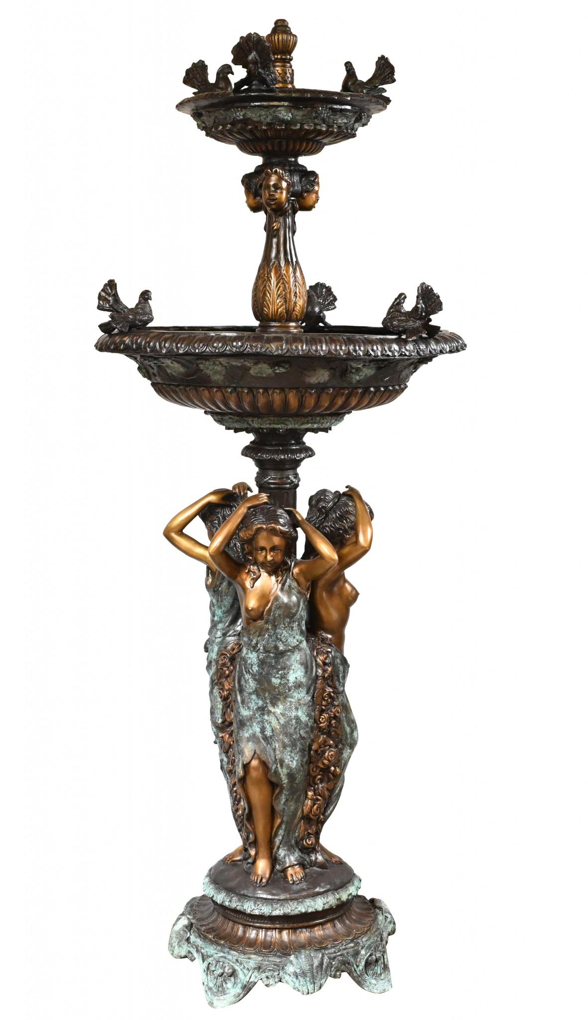 Large Bronze Fountain with Maidens, Classical French Garden Water Feature 8