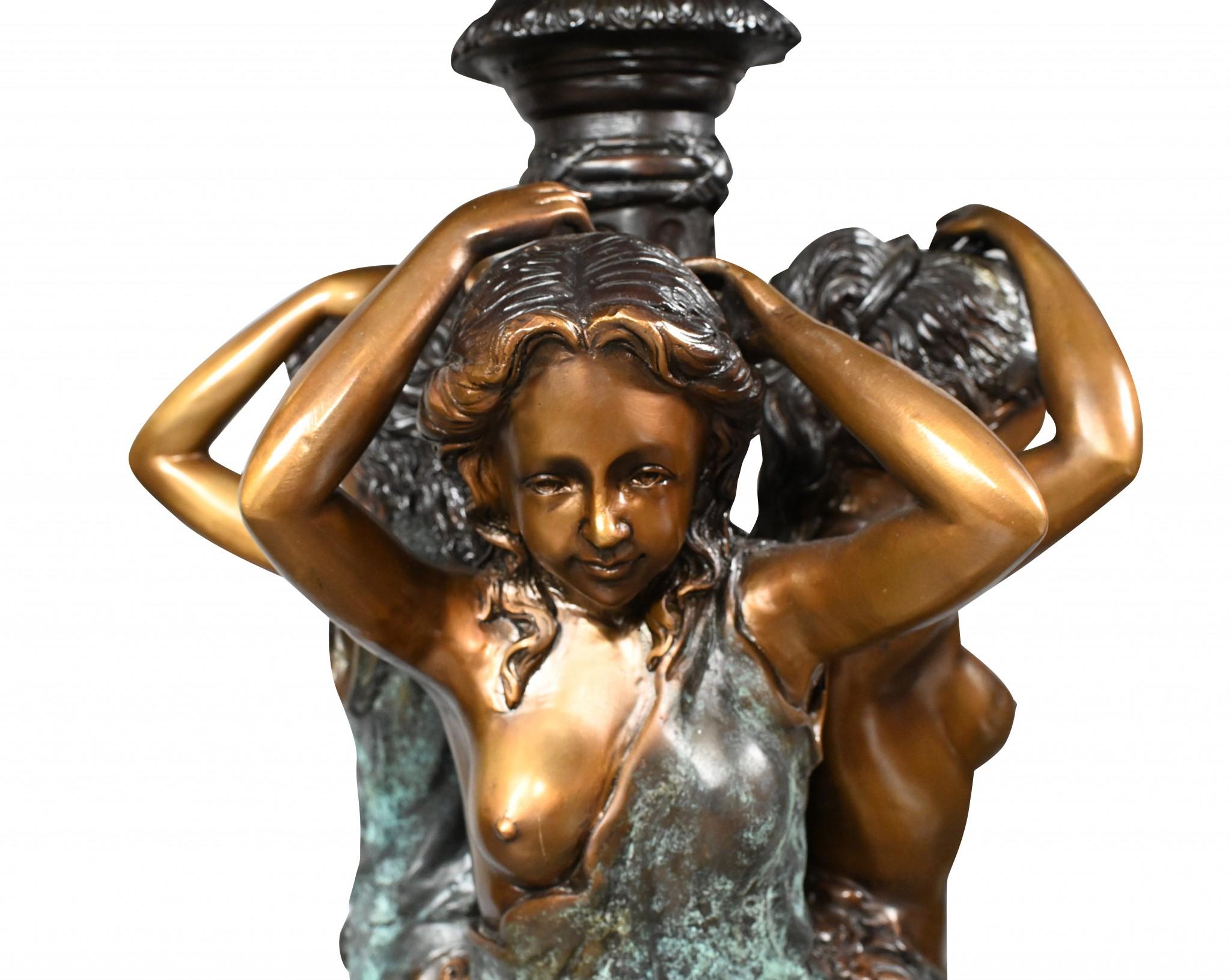 Großer Bronzebrunnen mit Jungfrauen, klassisches französisches Garten-Wasserelement 9