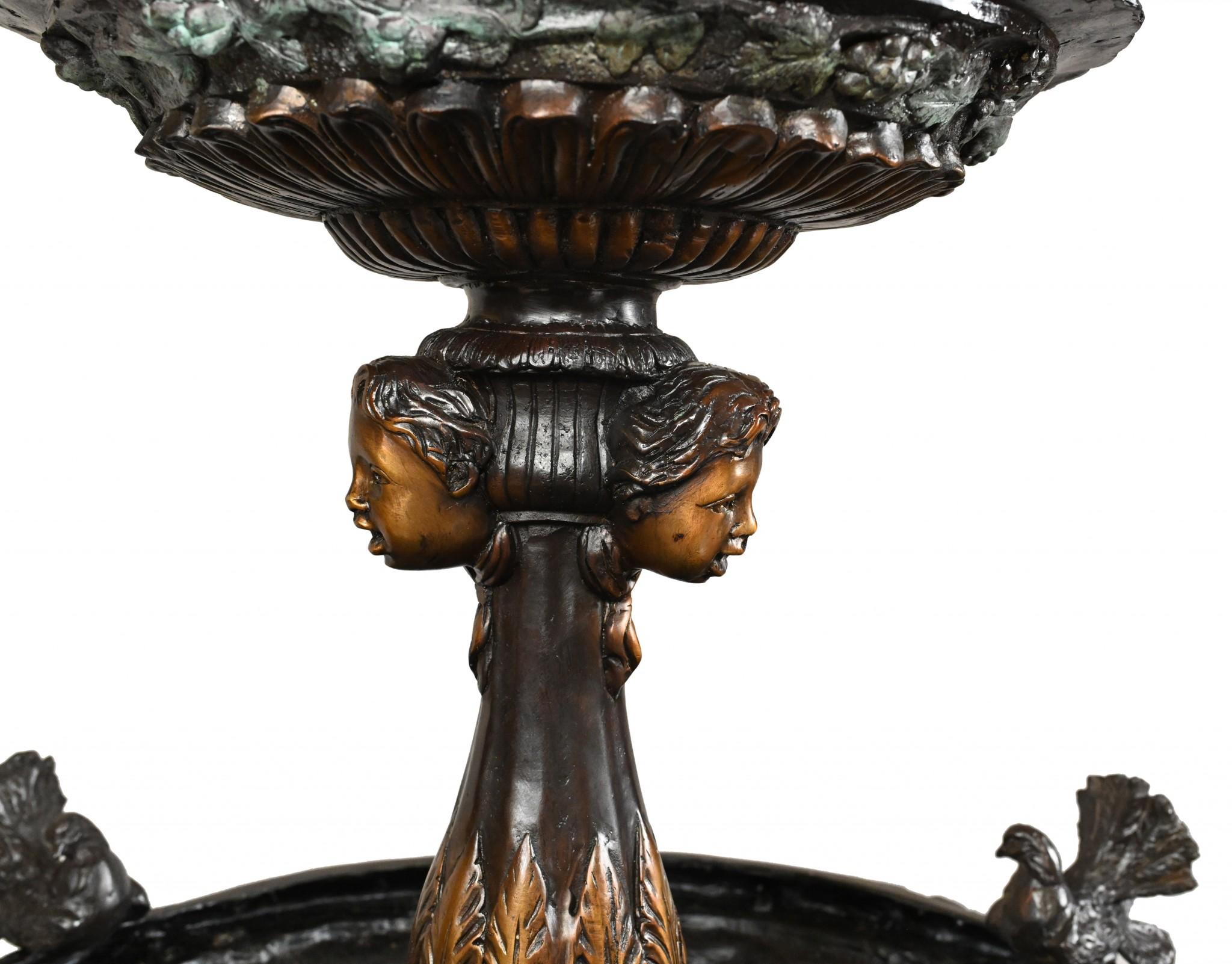 Großer Bronzebrunnen mit Jungfrauen, klassisches französisches Garten-Wasserelement 10