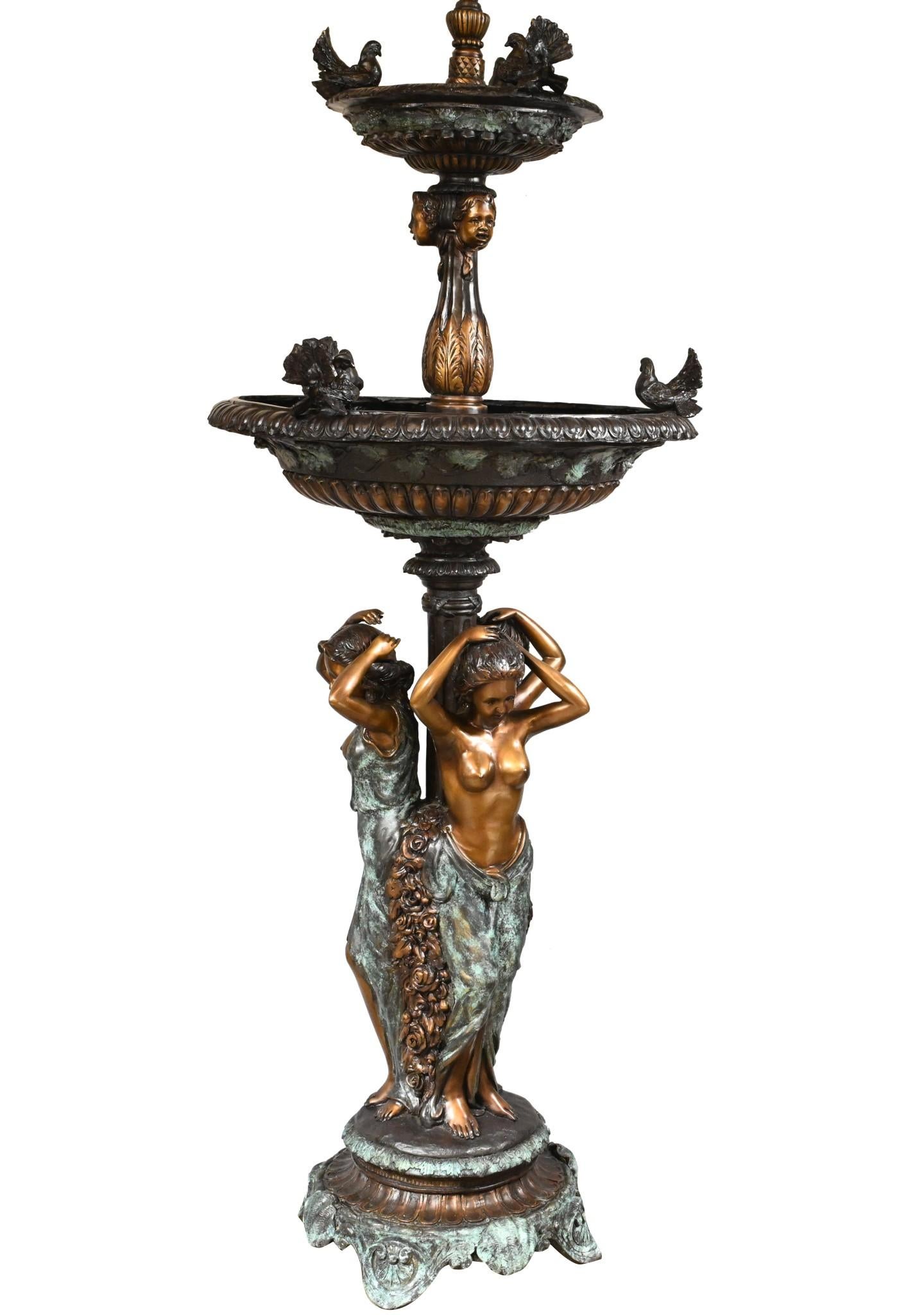 Large Bronze Fountain with Maidens, Classical French Garden Water Feature 11