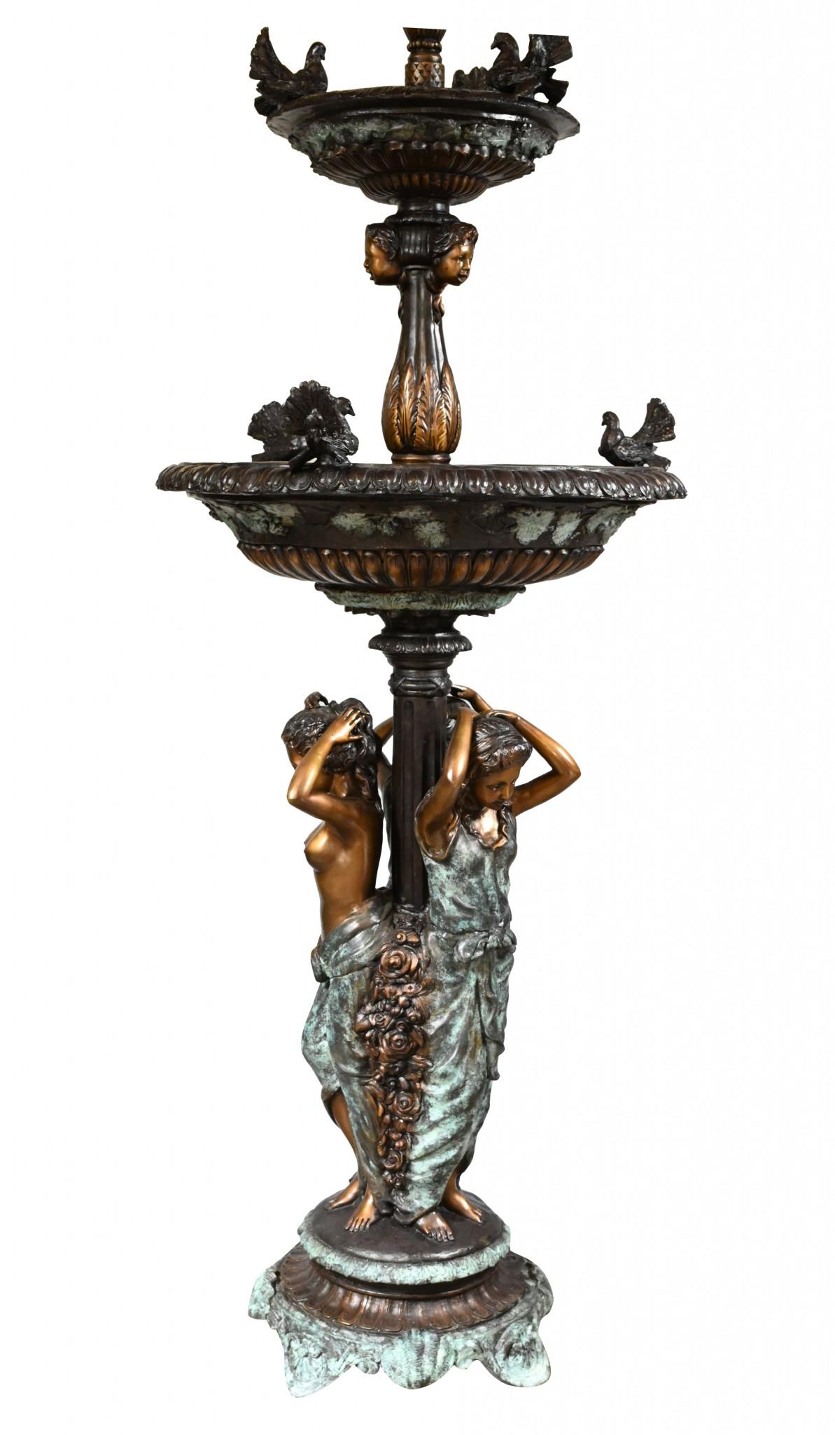 Large Bronze Fountain with Maidens, Classical French Garden Water Feature In Good Condition In Potters Bar, GB