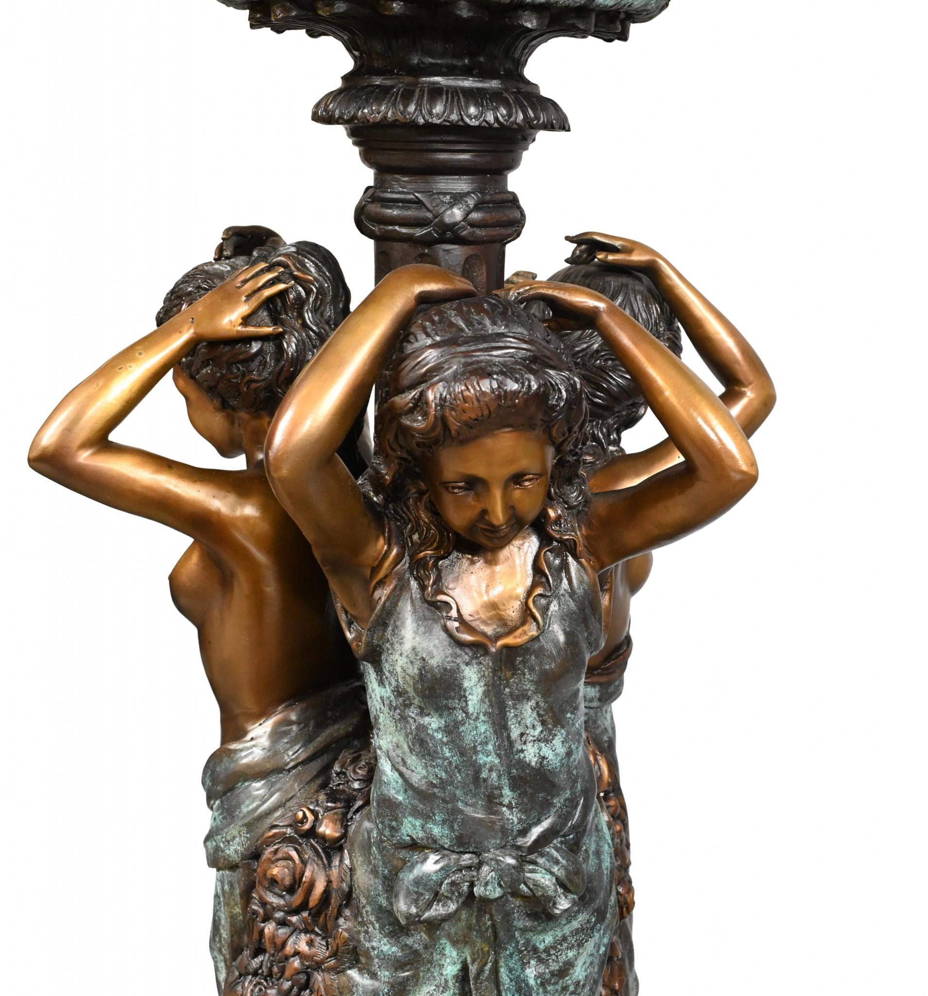 Contemporary Large Bronze Fountain with Maidens, Classical French Garden Water Feature