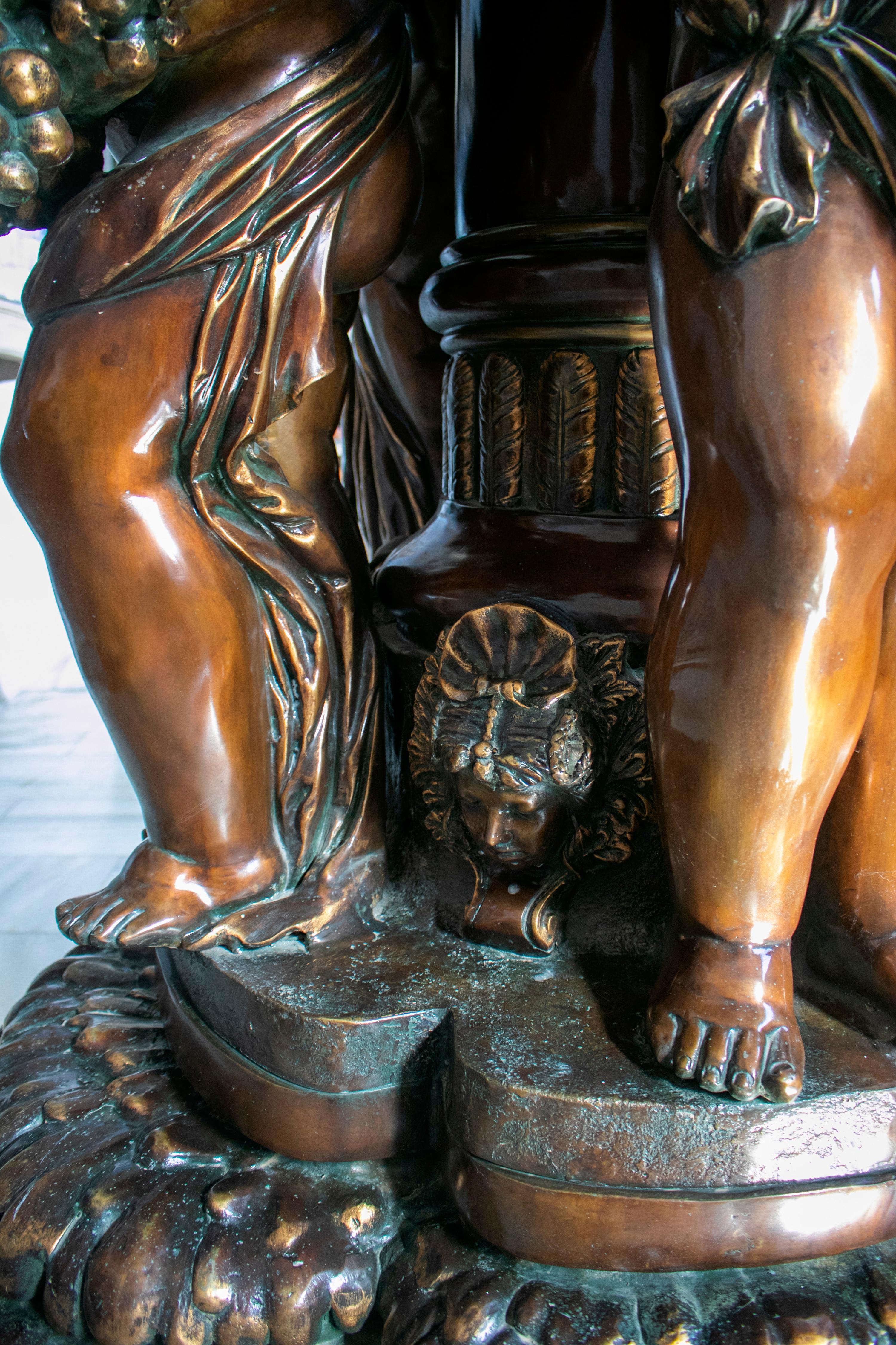 Large Bronze Four Seasons Cherub Fountain with Top Tier and Mascaron Spouts 3