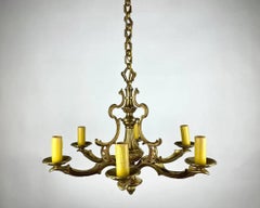 Large Bronze French Chandelier for 6 Light Bulbs, 1950s