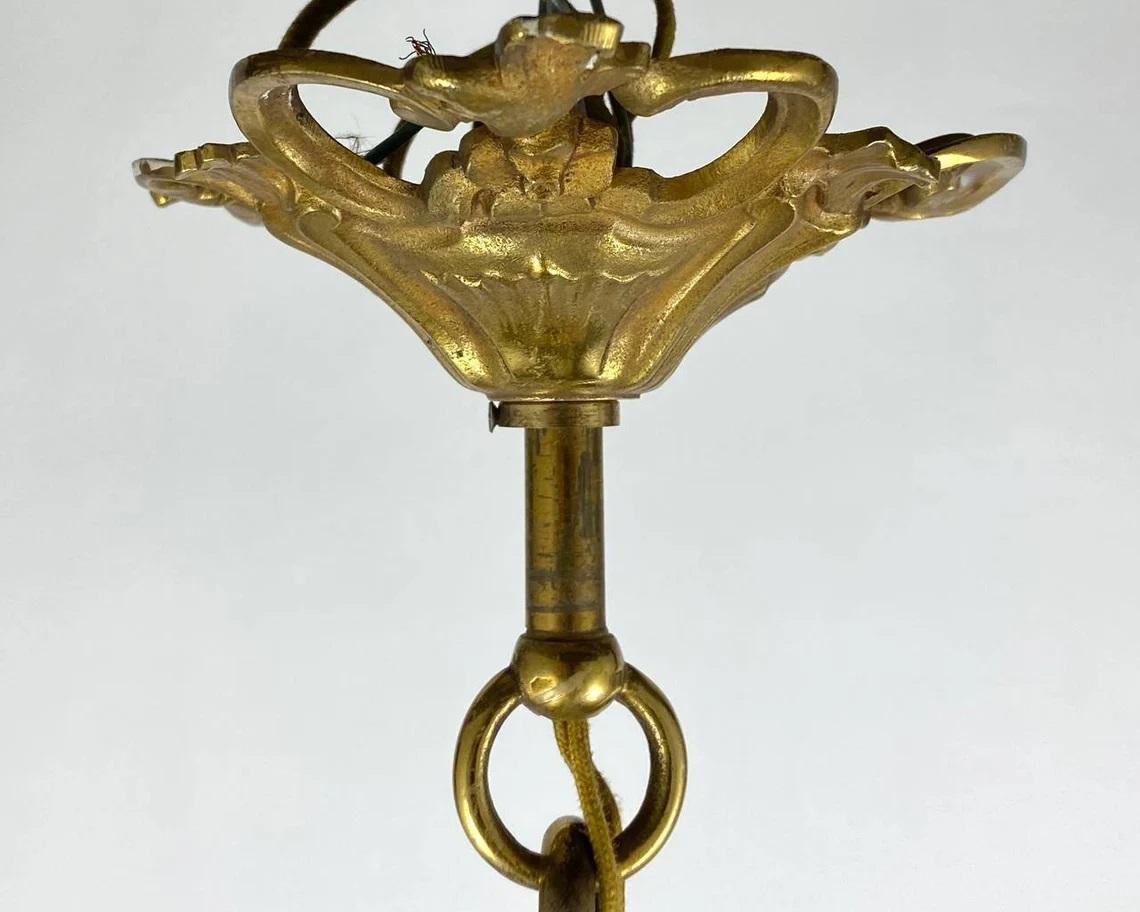 Large Bronze French Chandelier for 6 Light Bulbs, 1950s For Sale 1
